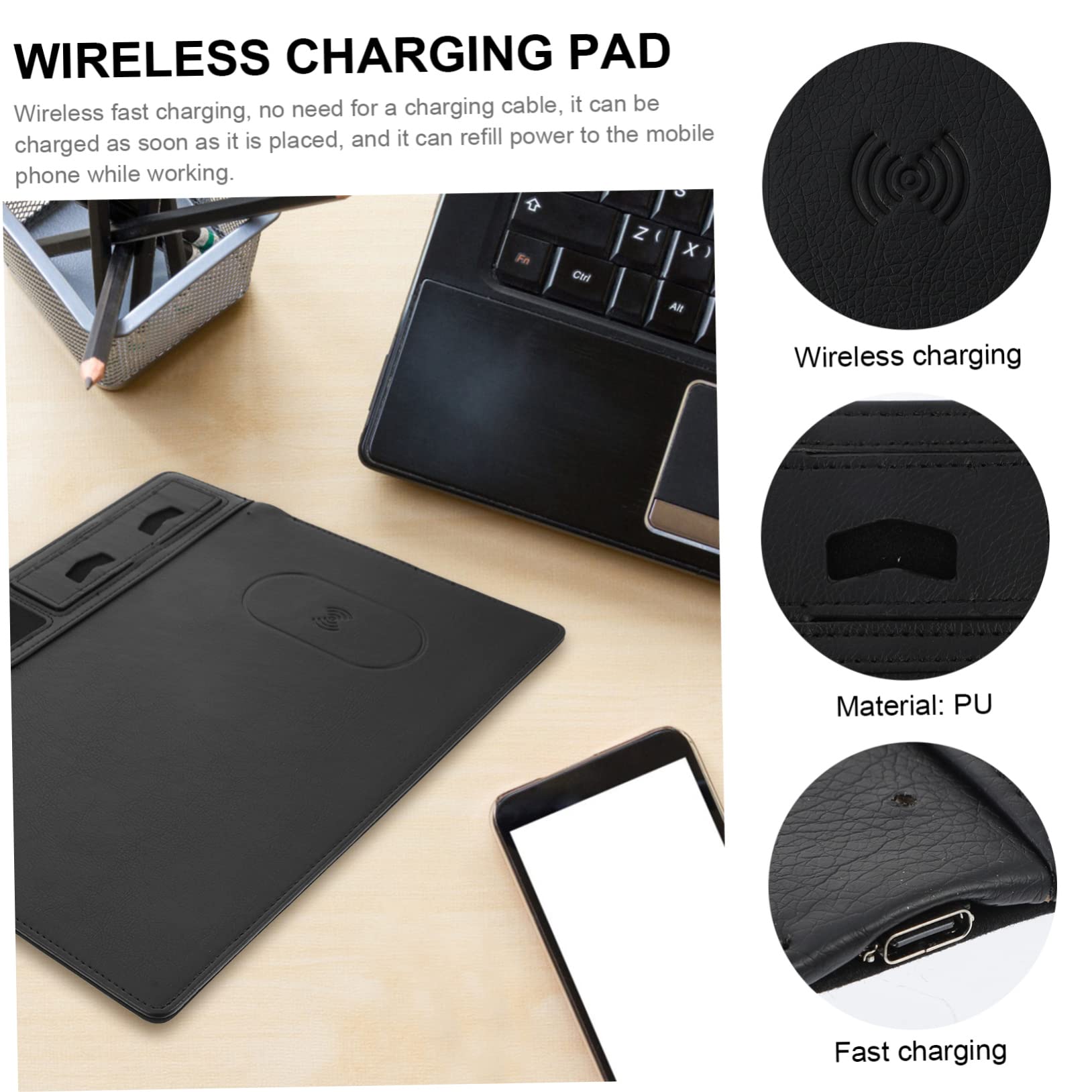 Tappetino Anti-schizzi Ricarica Wireless in Mouse per Supporto p Telefono, Superficie Pu Nero, per Ufficio e Scrivania