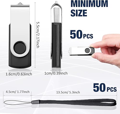 Miniatura 2 de Aoriher Paquete de 50 unidades flash USB 2.0 a granel, unidades de pulgar USB portátiles con cordones, unidades flash giratorias para almacenamiento