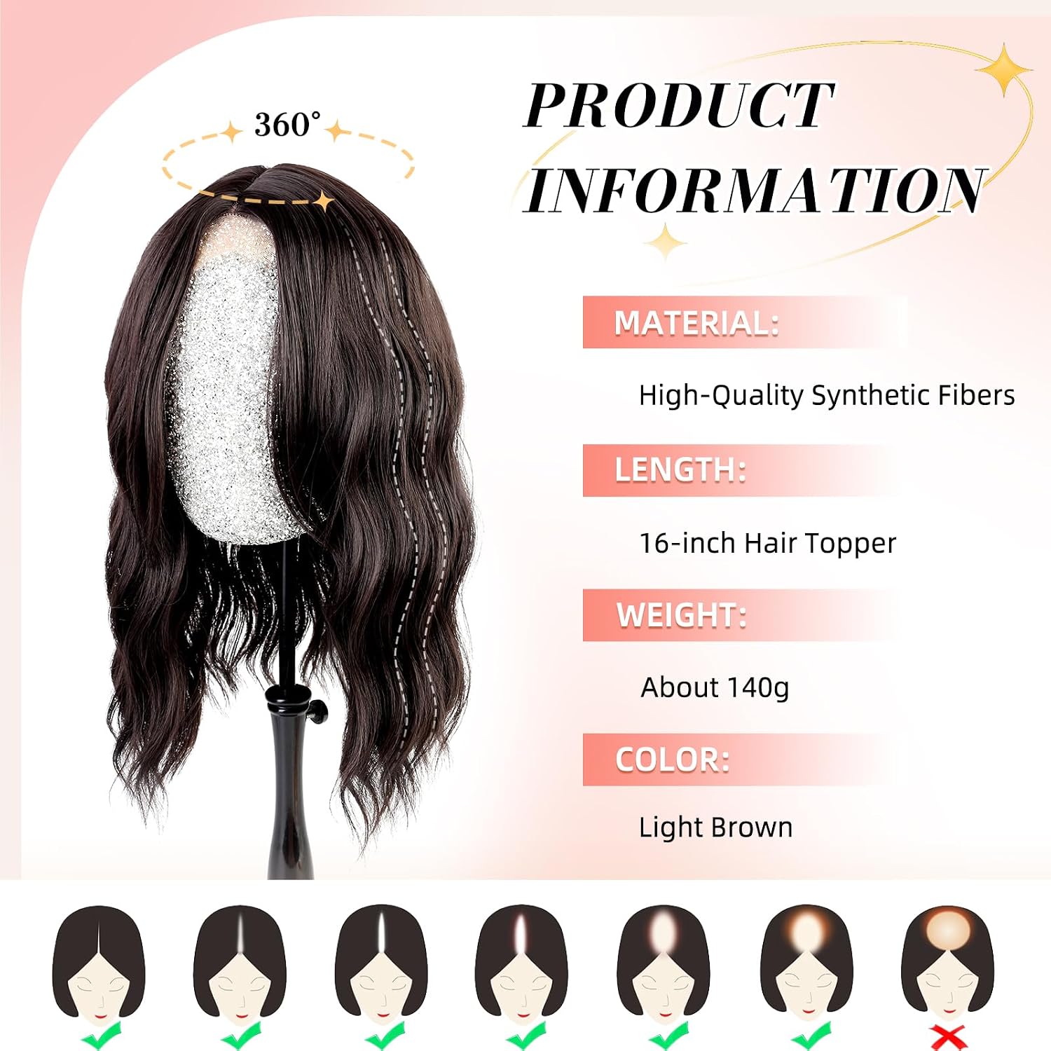 Hair Topper,Hair Toppers for Women With Thinning Hair, 16 Inch Synthetic Toppers Hair Pieces for Women Curly Wavy Clip-In Topper with Side Bangs Lightweight & Breathable And Volume & Coverage