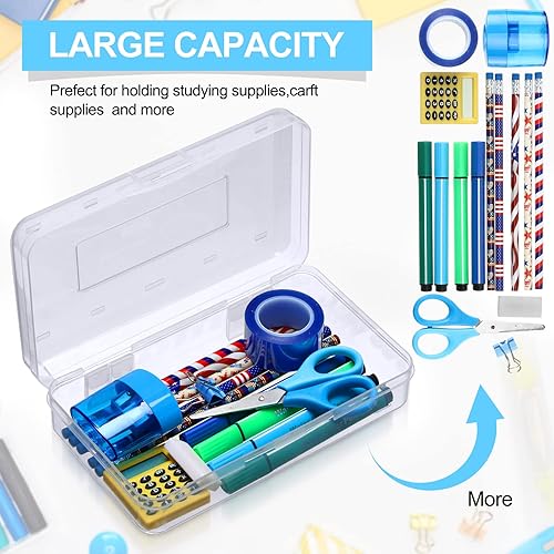 Miniatura 4 de Fainne Paquete de 24 cajas de lápices para la escuela, estuche de plástico transparente grande, caja de lápices de plástico grande apilable a