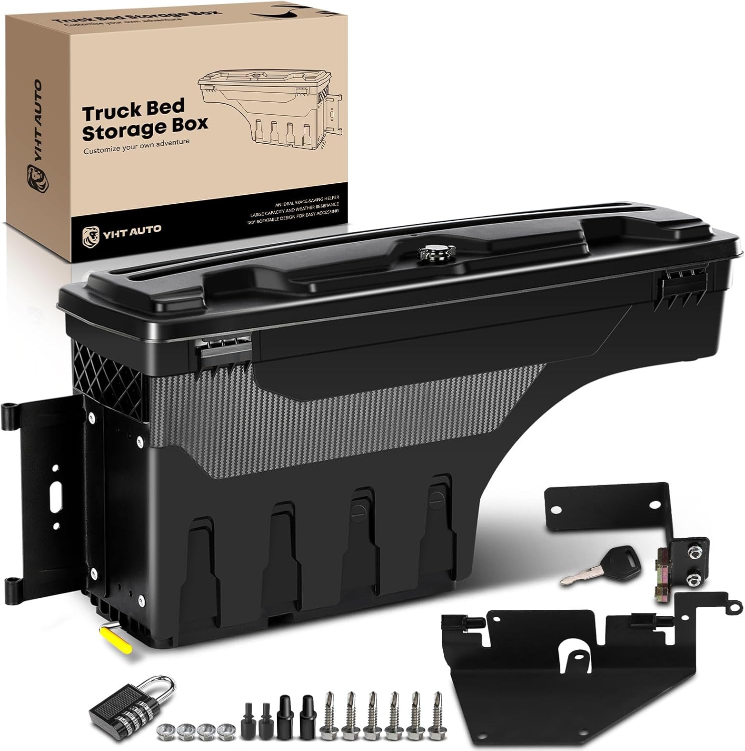 YHTAUTO Truck Bed Storage Tool Box Lockable Compatible with 2012-2018 Ford Ranger, Driver Side, Swing Waterproof Wheel Well Toolbox