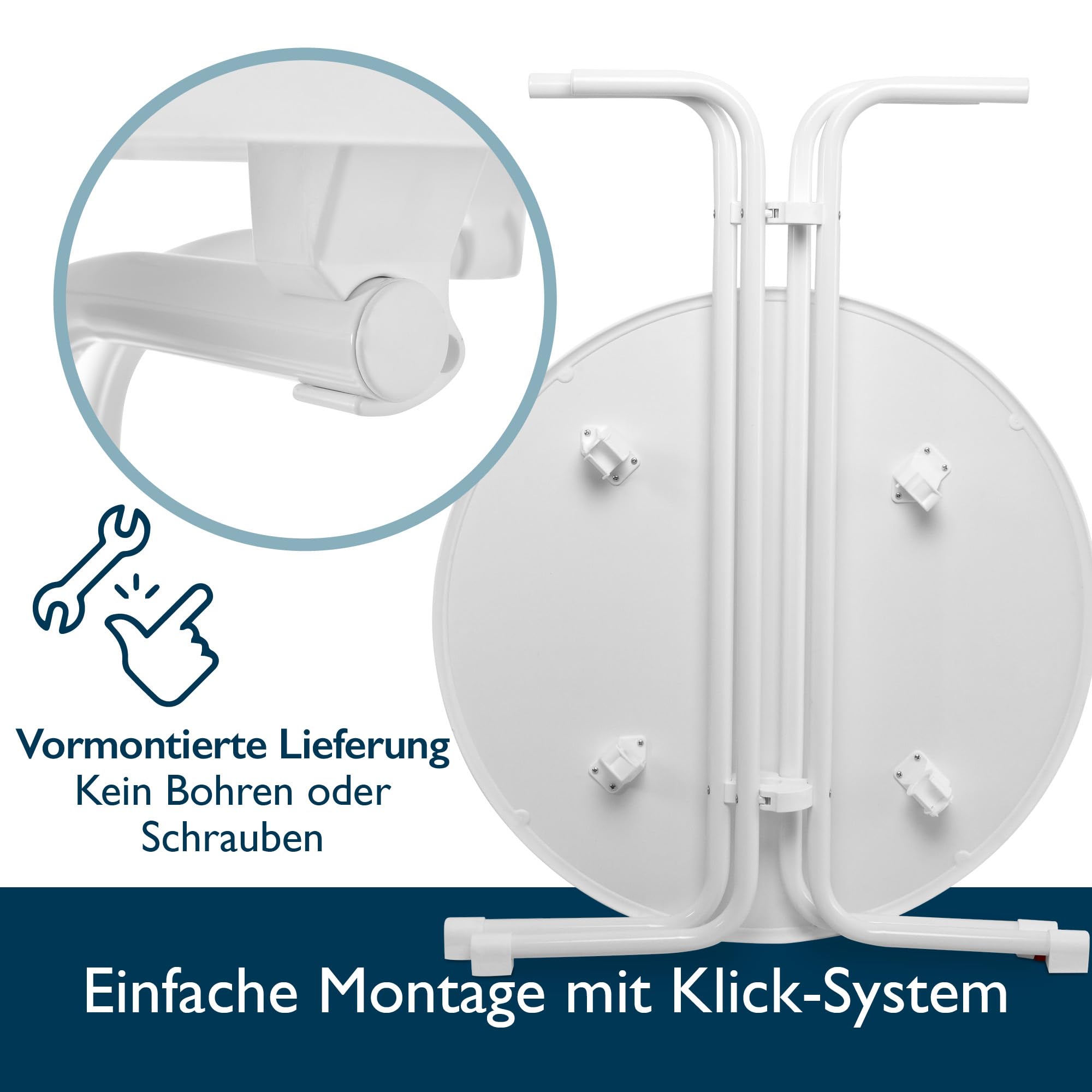 Beautissu Weißer Stehtisch klappbar 70 cm mit Stretch Stehtischhusse Weiß – Outdoor Bistrotisch Kratzfest, UV- & wetterbeständig – Husse rutschfest, waschbar & bügelfrei – Bellini & Stella