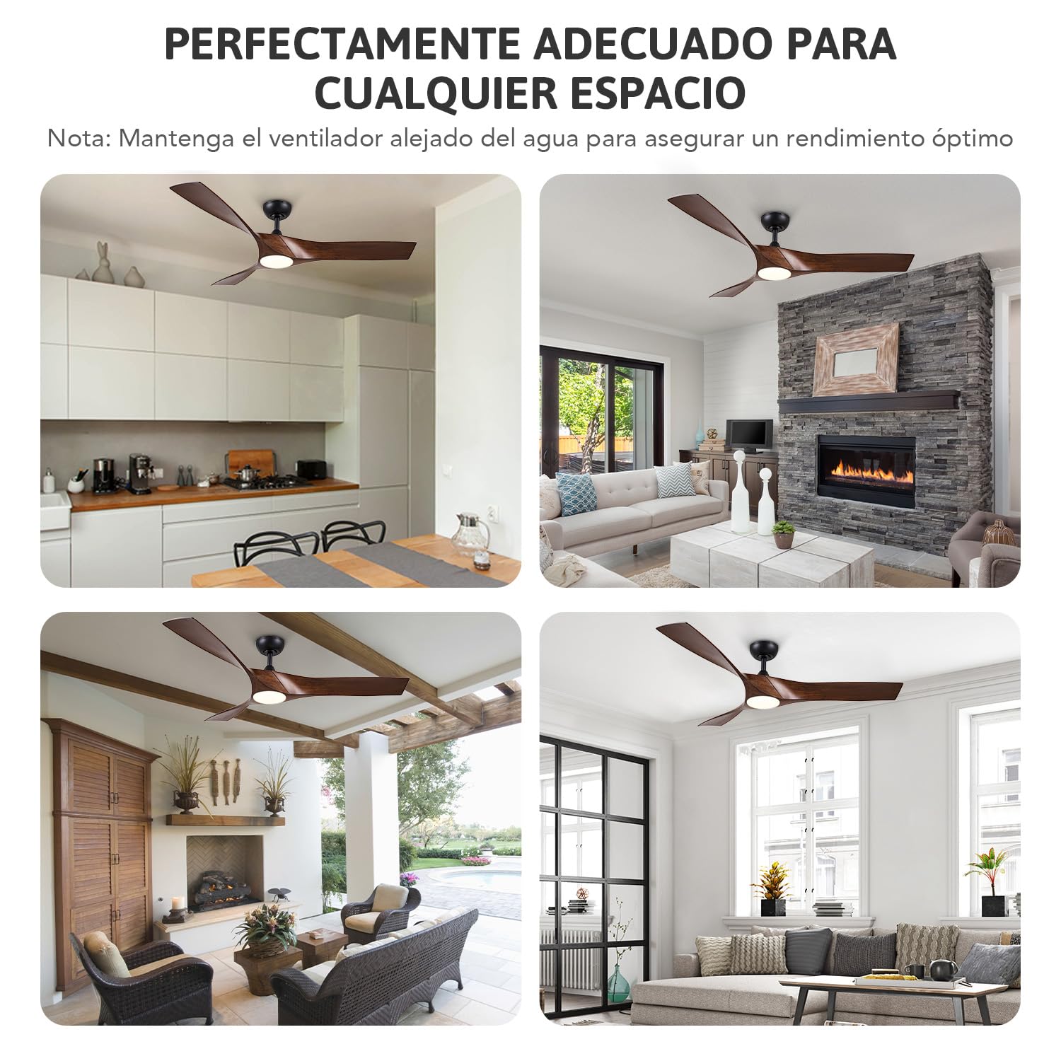 VONLUCE Ventilador de Techo con Luz y Mando a Distancia, 132 cm, 3 Aspas, Motor DC Reversible Silencioso de 6 Velocidades, Ventilador de Techo para Estudio, Patio, Marrón Oscuro