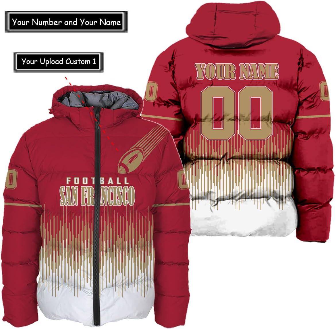 Personalized San Francisco Football Team 49ers Men's Hooded Puffer Jacket