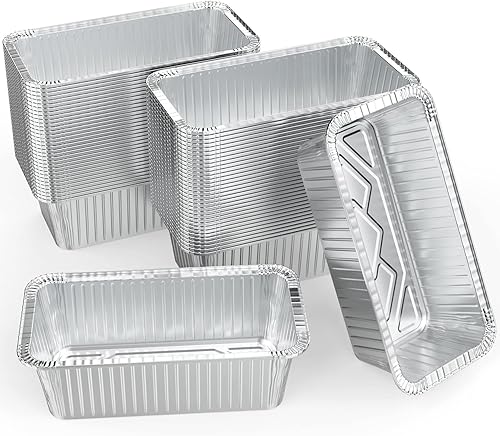 WANBAO Paquete de 30 moldes de aluminio desechables de papel de aluminio de 2 libras para hornear, almacenamiento de alimentos y llevar, 8.5 x 4.5 x