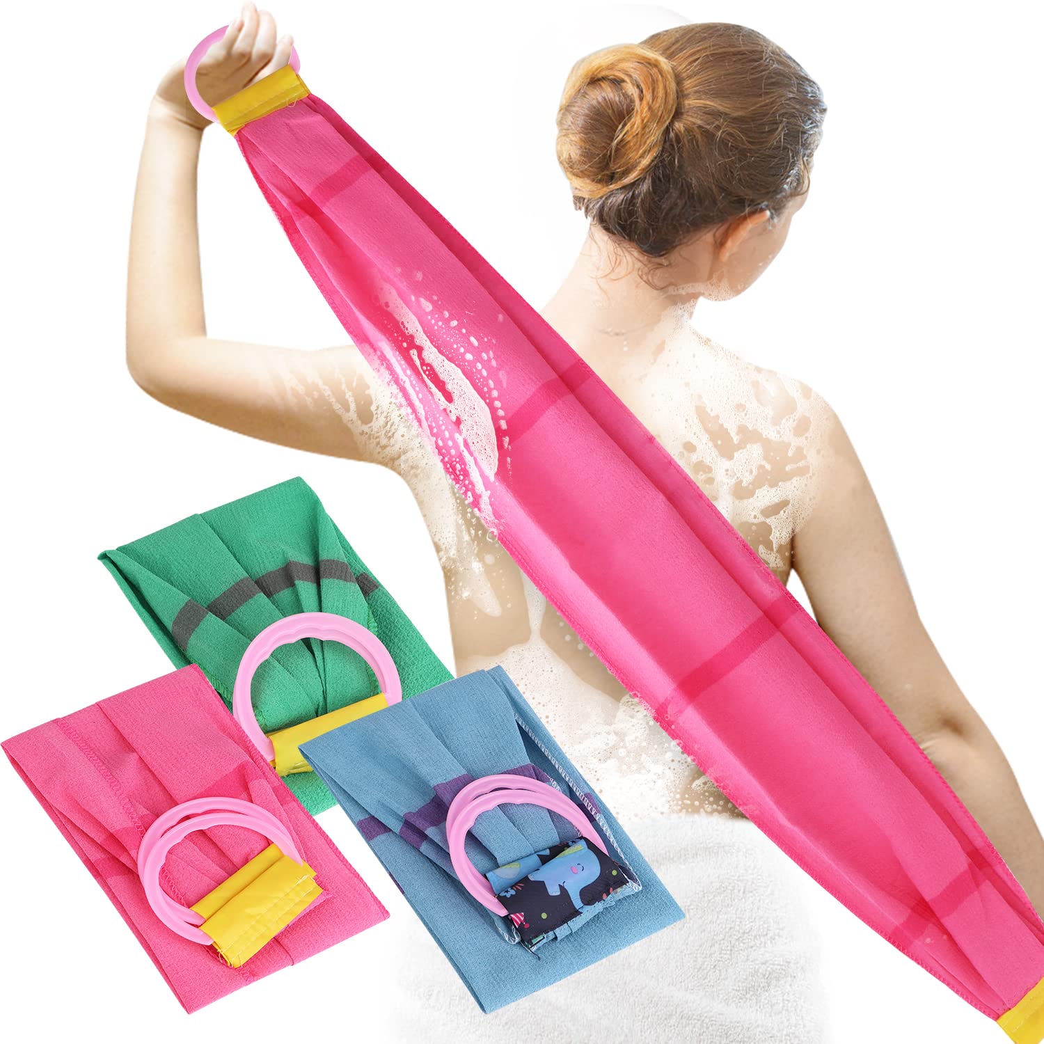 yiwoo yiwoo 3 Pack Exfoliating Back Scrubber, Body Back Scrubber Towel for Shower,Stretchable Pull Strap Wash Cloth Exfoliating Scrub Washcloth for Men Women Bath Wash Towel