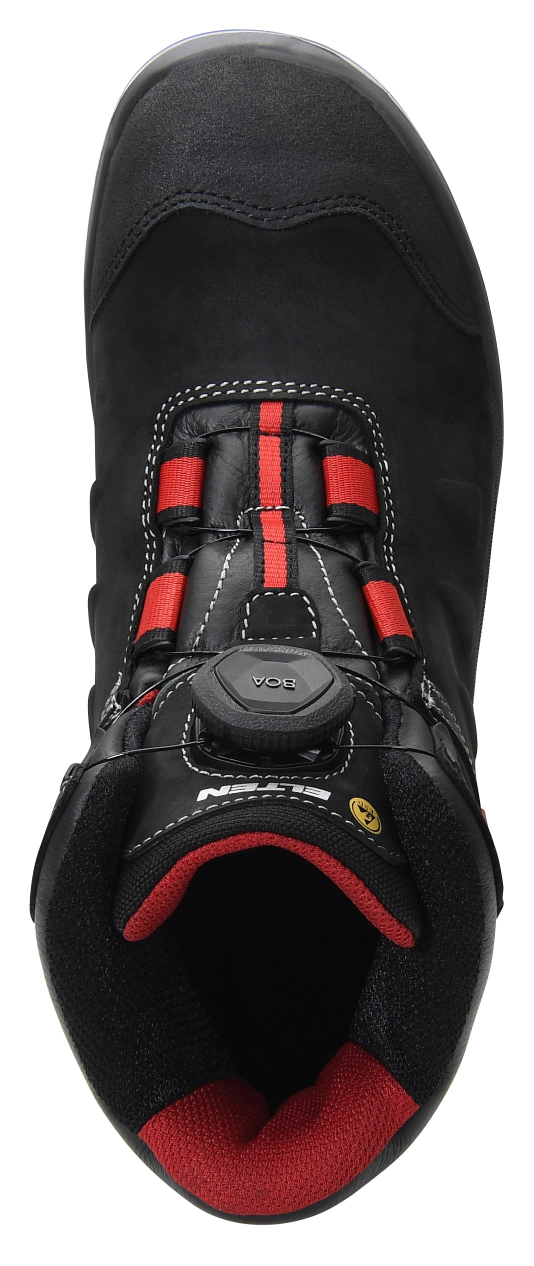 ELTEN Sicherheitsschuhe TILL BOA Mid ESD S3, Herren, Leder, Stahlkappe, leicht, robust, Schwarz/Rot, Größe: 49