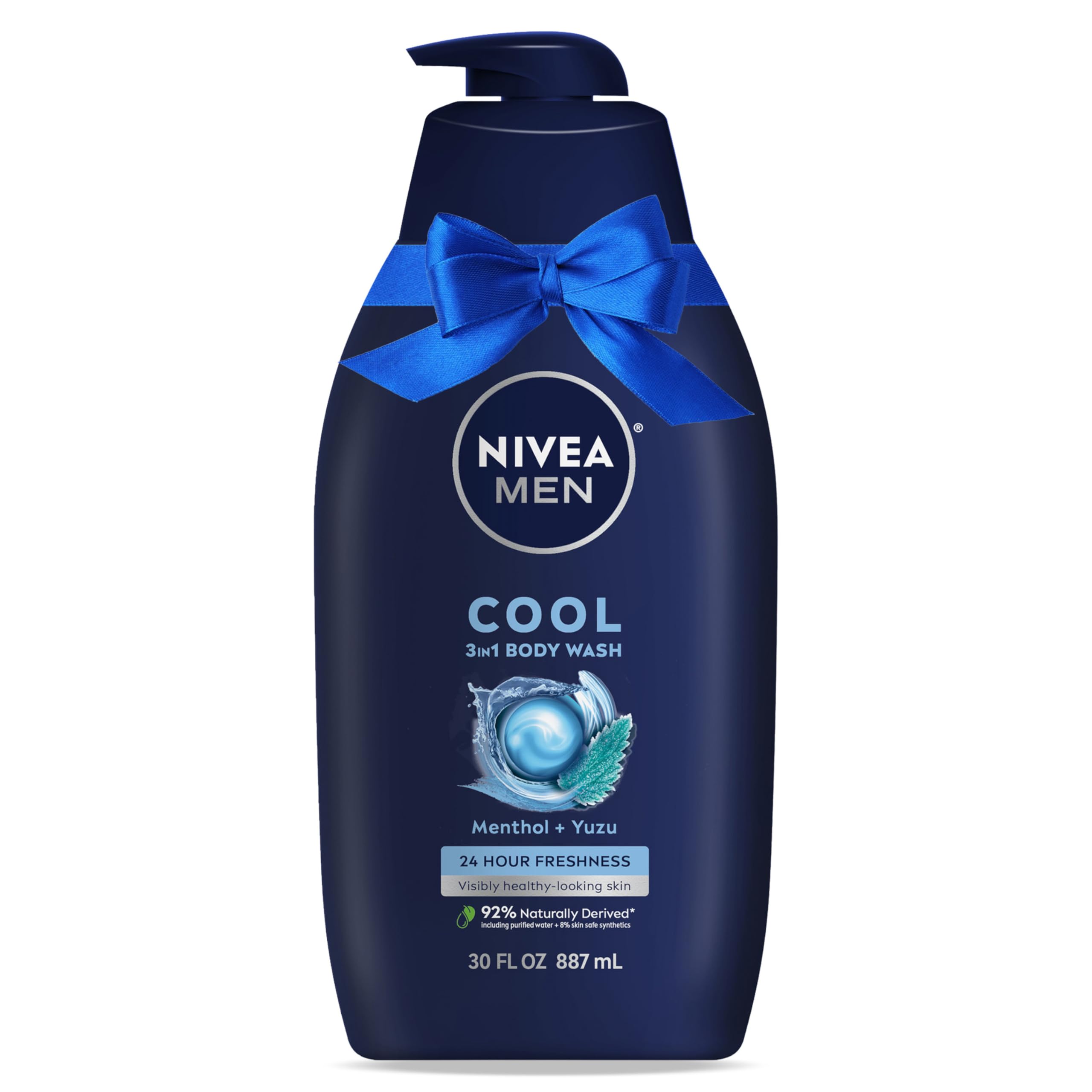 NIVEA MEN Cool Body Wash with Icy Menthol, Scented Body Wash for Men, Free of Parabens, Phthalates and Microplastic Particles, 30 Fl Oz Pump Bottle