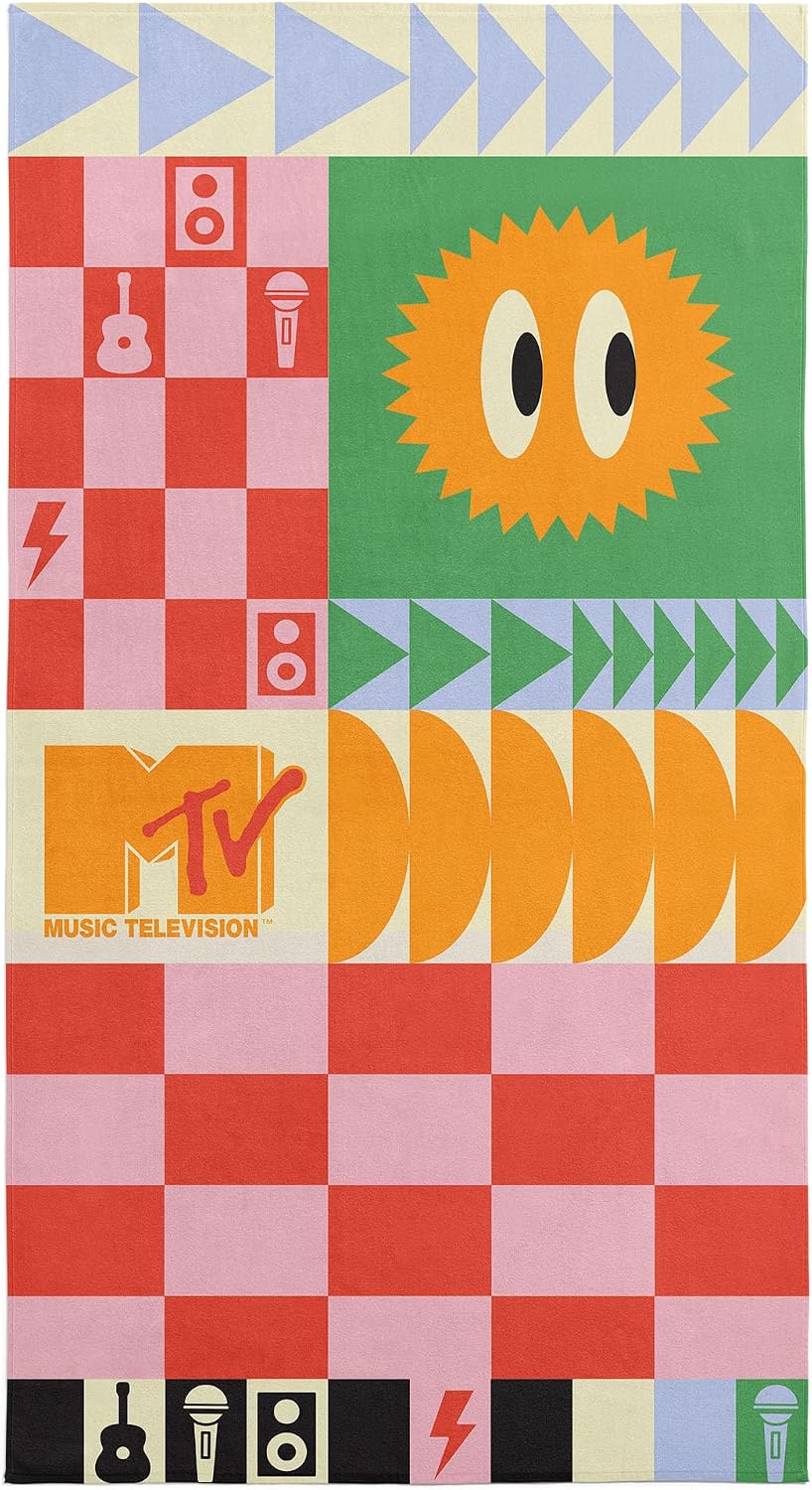 Northwest MTV Shapes Microfiber Beach Towel, Quick-Dry, Soft & Absorbent, Gift for Pop Culture Fans - Pool, Bath or Beach, 30x60 inches