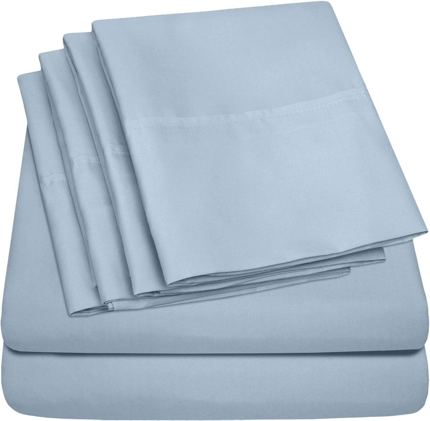 Sweet Home Collection Queen s Blue Misty - 6 Piece 1500 Supreme Fine Brushed Microfiber Deep Pocket Queen Set Bedding - 2 Extra Pillow Cases, Great Value, Queen, Blue Misty