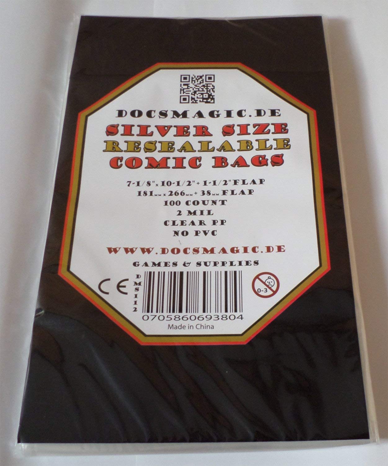 docsmagic.de 100 Silver Size Resealable Comic Bags + Backing Boards - Combo Pack 181 x 266 mm