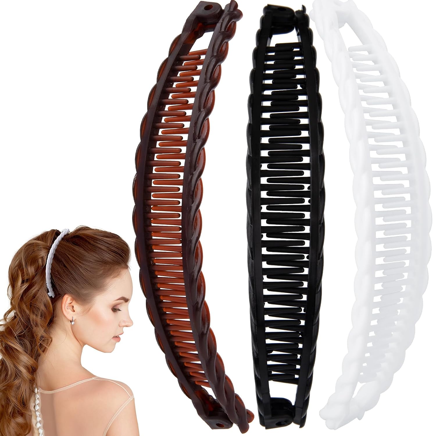 3 Pcs Banana Hair Clips for Women, Large Double Combs Hair Claw Clips, Banana Clip Hair Accessories for Long Short Thick and Thin Hair (3 Colors)