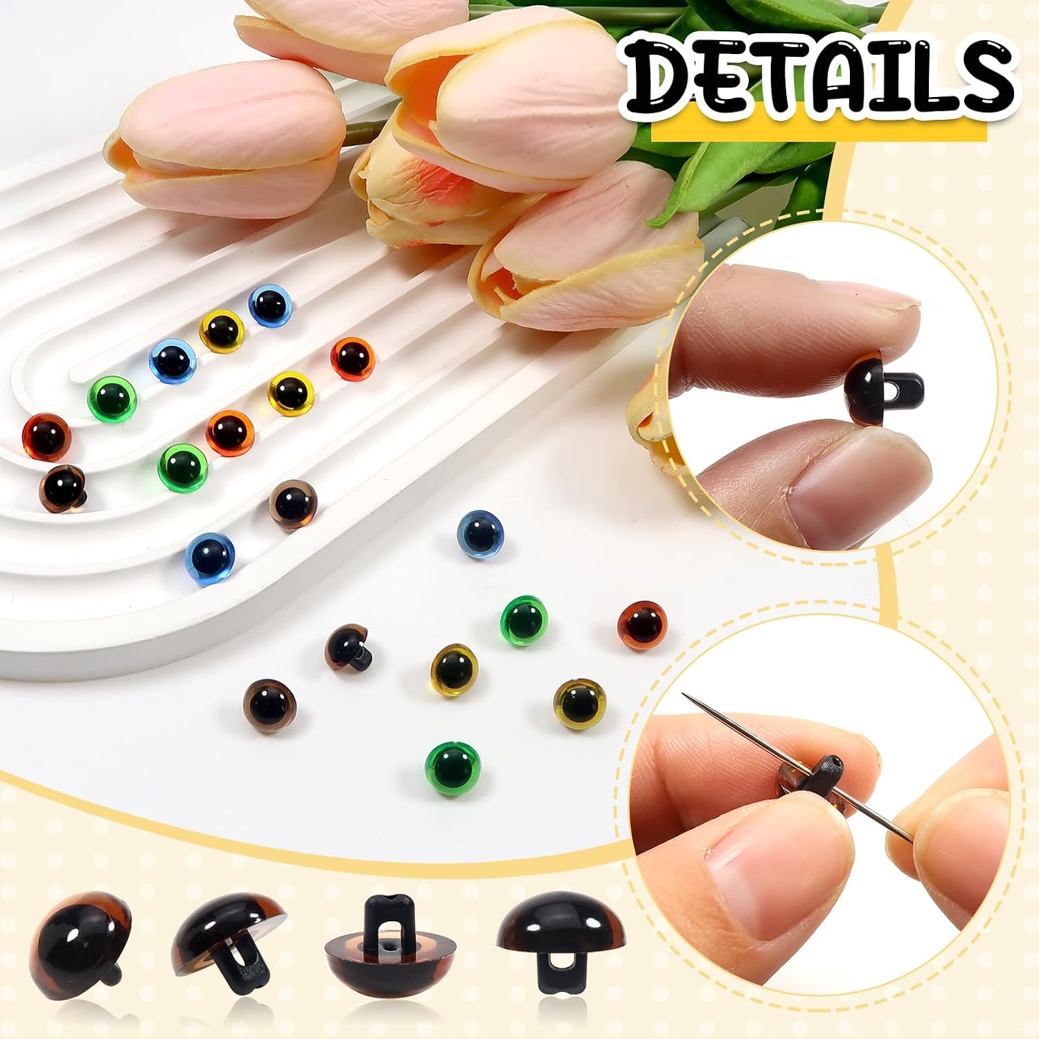 TOAOB 20pcs Sew On Safety Eyes Buttons 9mm 5 Colors Plastic Mushroom Domed Sewing Crafting Eyes for DIY Stuffed Animals Amigurumis Crochet Doll Making