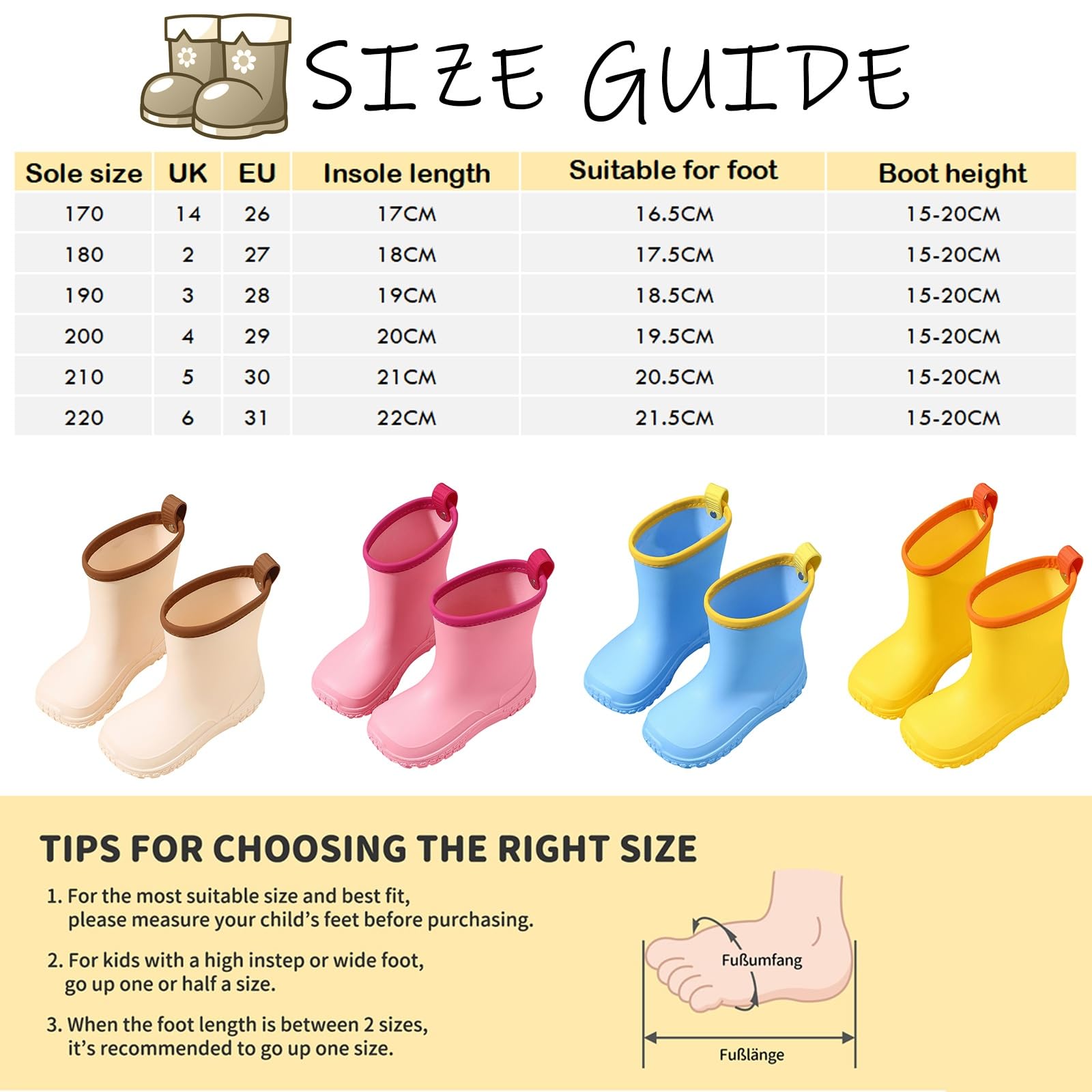 ENEN Gummistiefel Kinder Gr 26-31, Gummistiefel Mädchen und Jungen Wasserdichte Regenschuhe Kleinkind Leicht Bequeme für Kindergarten, Schule, Outdoor