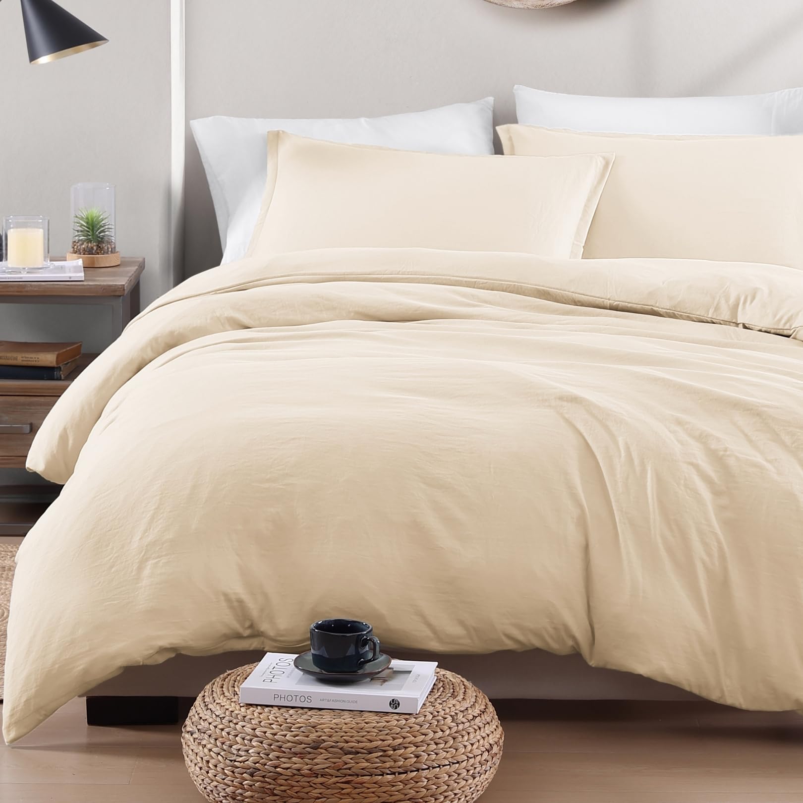 LANE LINEN 3-Piece Single Bedding Set - Pre-Washed Microfiber Duvet Cover, Fitted Sheet, and Pillowcase – Cozy and Durable (Ivory)