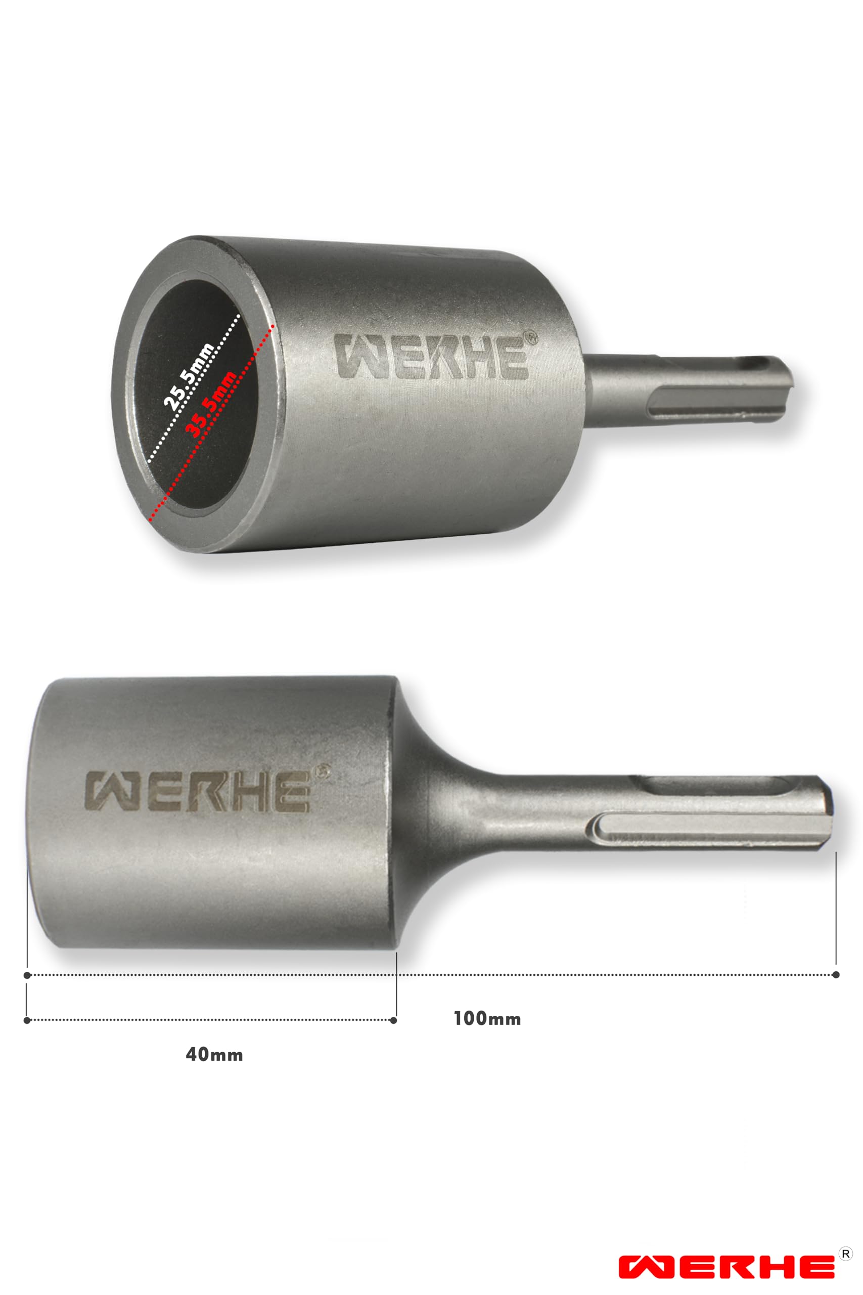 WERHE SDS-Plus Ground Rod Driver 25,5 mm Inner Diameter, Robust Steel for Deep Ground Rods and Earthing Rods - Image 3
