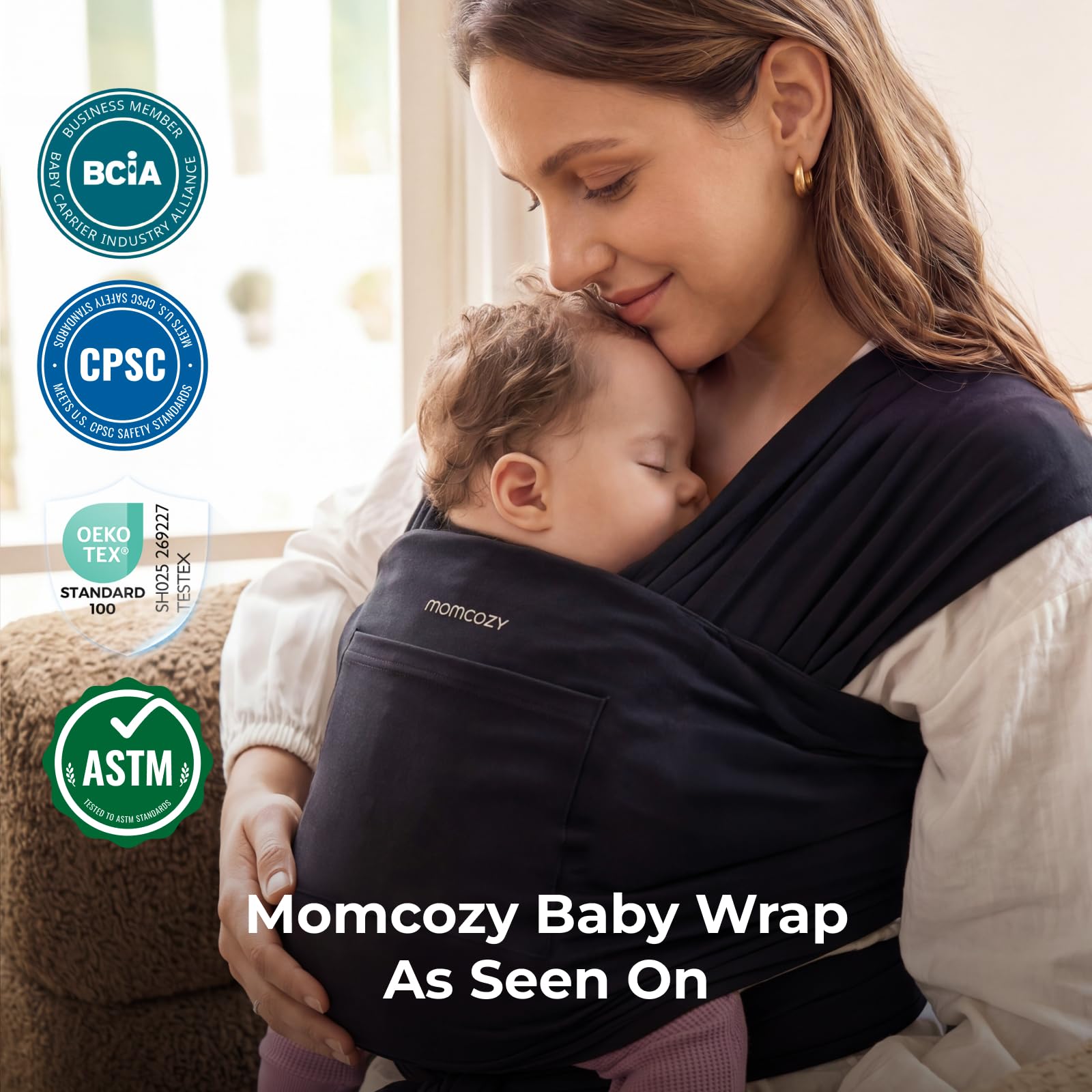 Momcozy Baby Wrap Carrier, Easy-On 2-Piece Design, Newborn to 33 lb — Amazon image 8