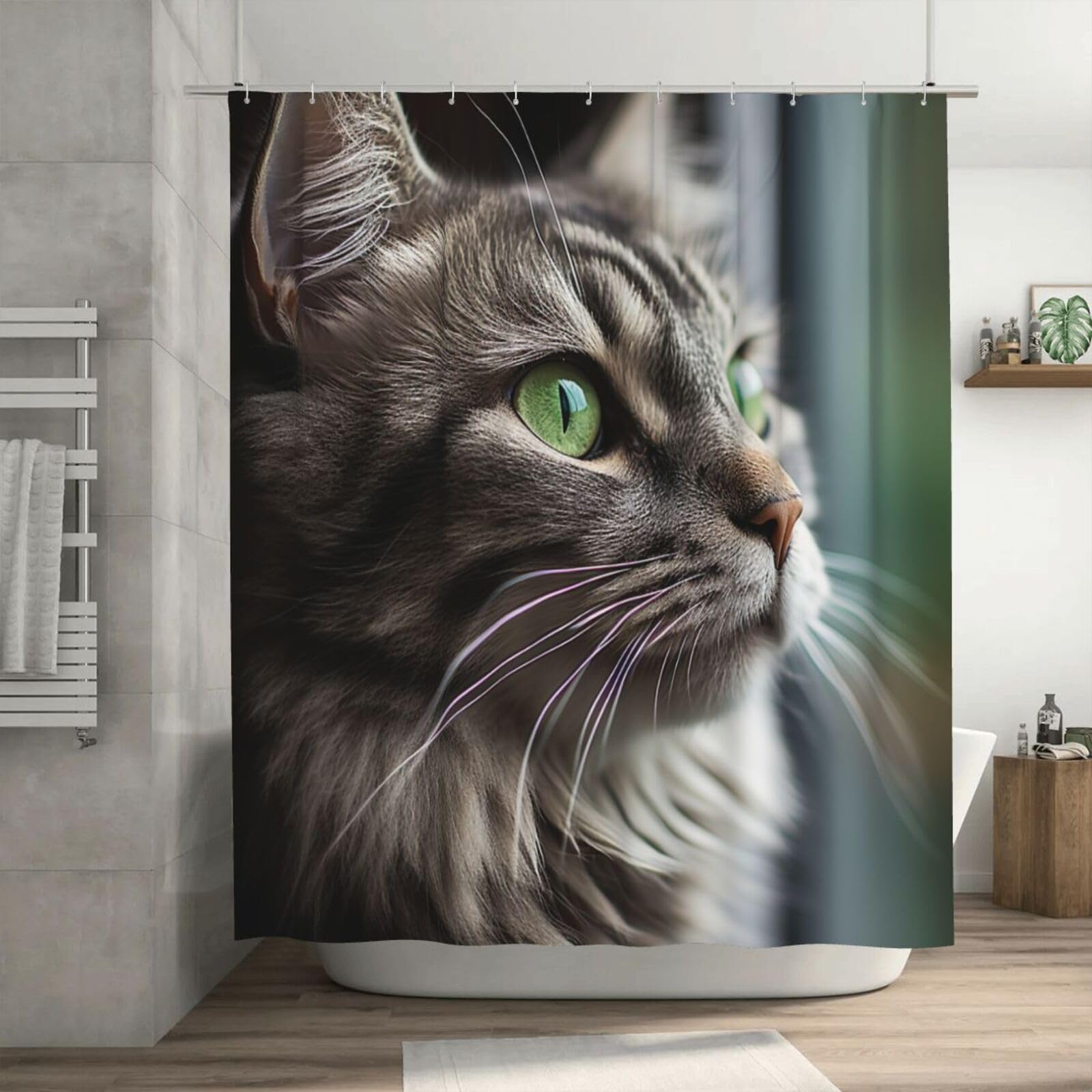 Rideau de douche anti-éclaboussures chat gris épais 182 cm