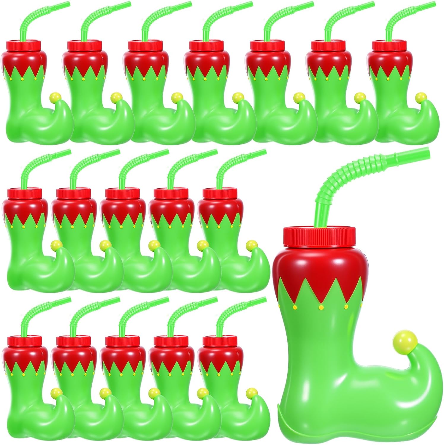 Hoolerry 24 Pack Christmas Elf Boot Cups with Lids and Straws Bulk 10 OZ Santa Elf Boot Plastic Cups for Kids Novelty Party Supplies Winter Holiday Xmas Party Favors Birthday Gift