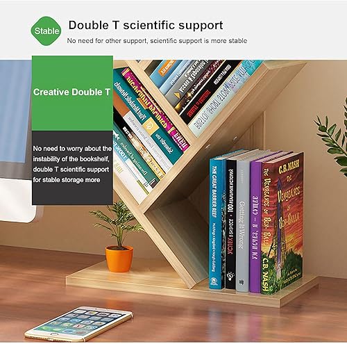 Miniatura 4 de Estantería de árbol de 4 niveles, estantería de pie para libros que ahorra espacio, estante organizador de almacenamiento de revistas, estante de