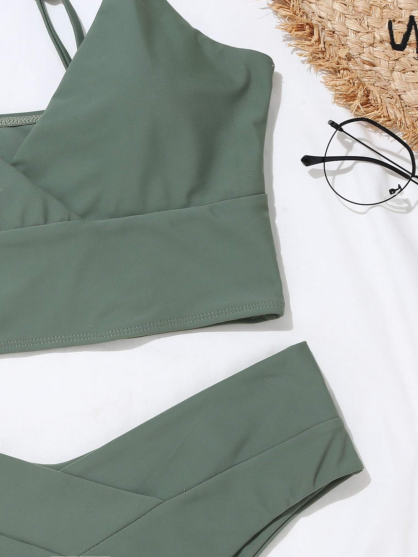 Buy SheIn Women's Swimsuit Wrap V Neck Sleeveless Bikini Top and High