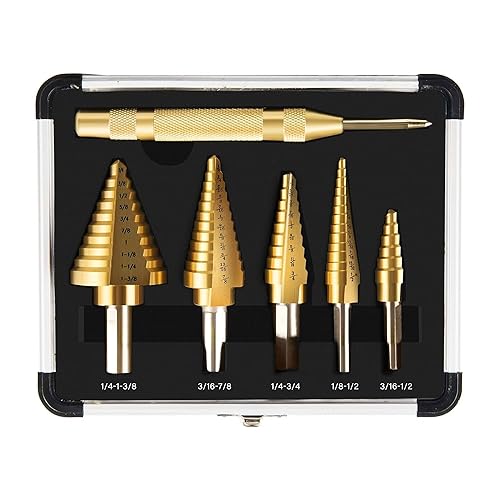 Juego de 6 brocas escalonadas, brocas Unibit de acero de alta velocidad, 50 tamaños con punzón central automático para chapa, amantes del bricolaje