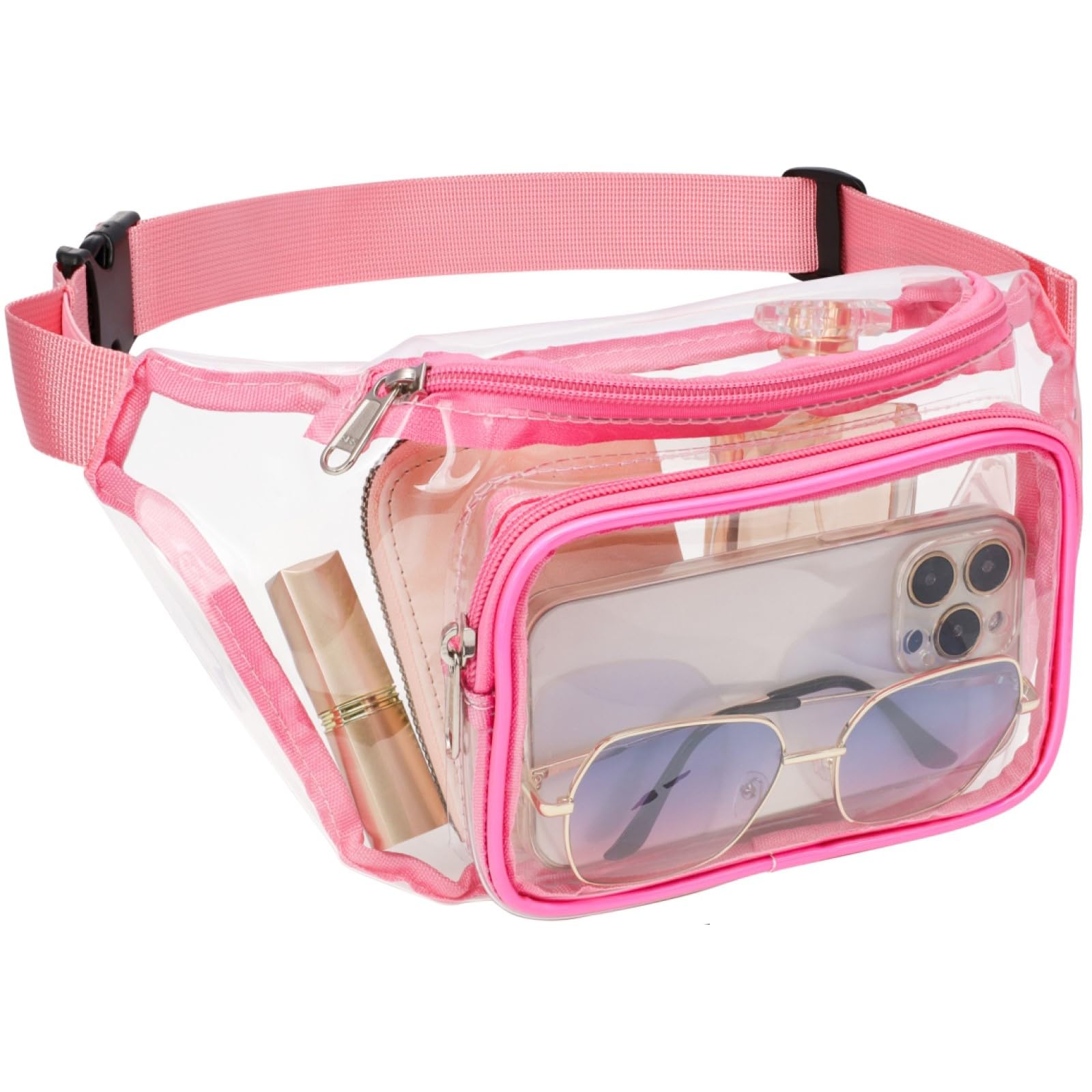 Veckle Clear Fanny Pack Stadium Approved - Wide Range 19-47 Inch Strap, Transparent Belt Bag for Women Men Fits 7.5-inch Smartphone, Waist Bag Clear