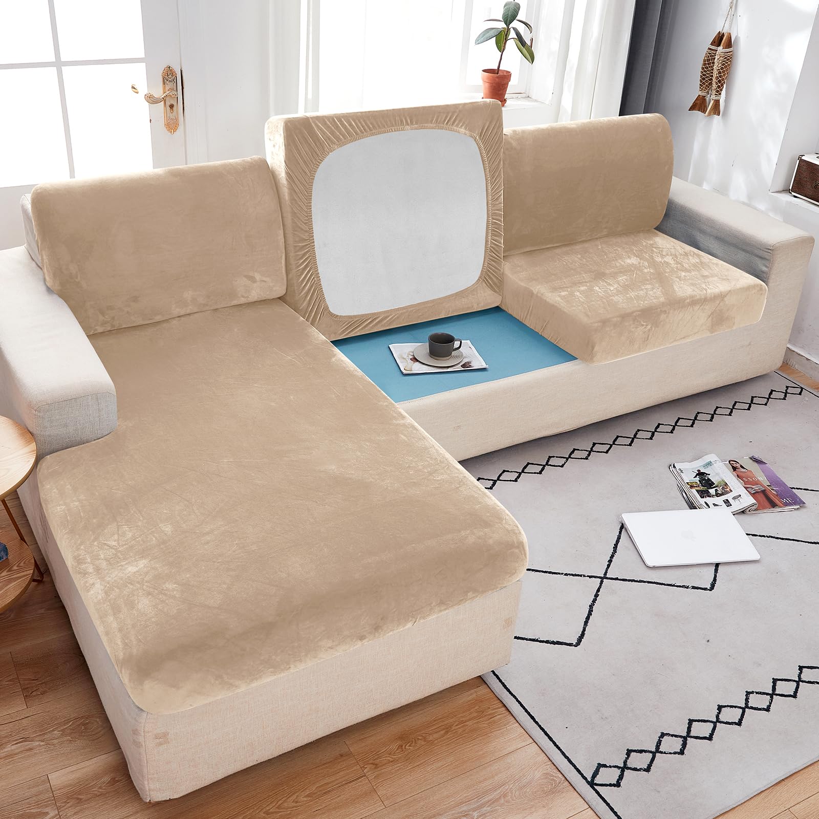 ZCXRYFL Sofa Seat Cushion Cover Stretch Velvet Sofa Slipcovers 1 2 3 4 Seater Corner L U Shaped Sofa Back Cushion Covers Replacement For Individual Cushion(3 Seater Cover L: 135-165cm- W: 65-95cm,C)
