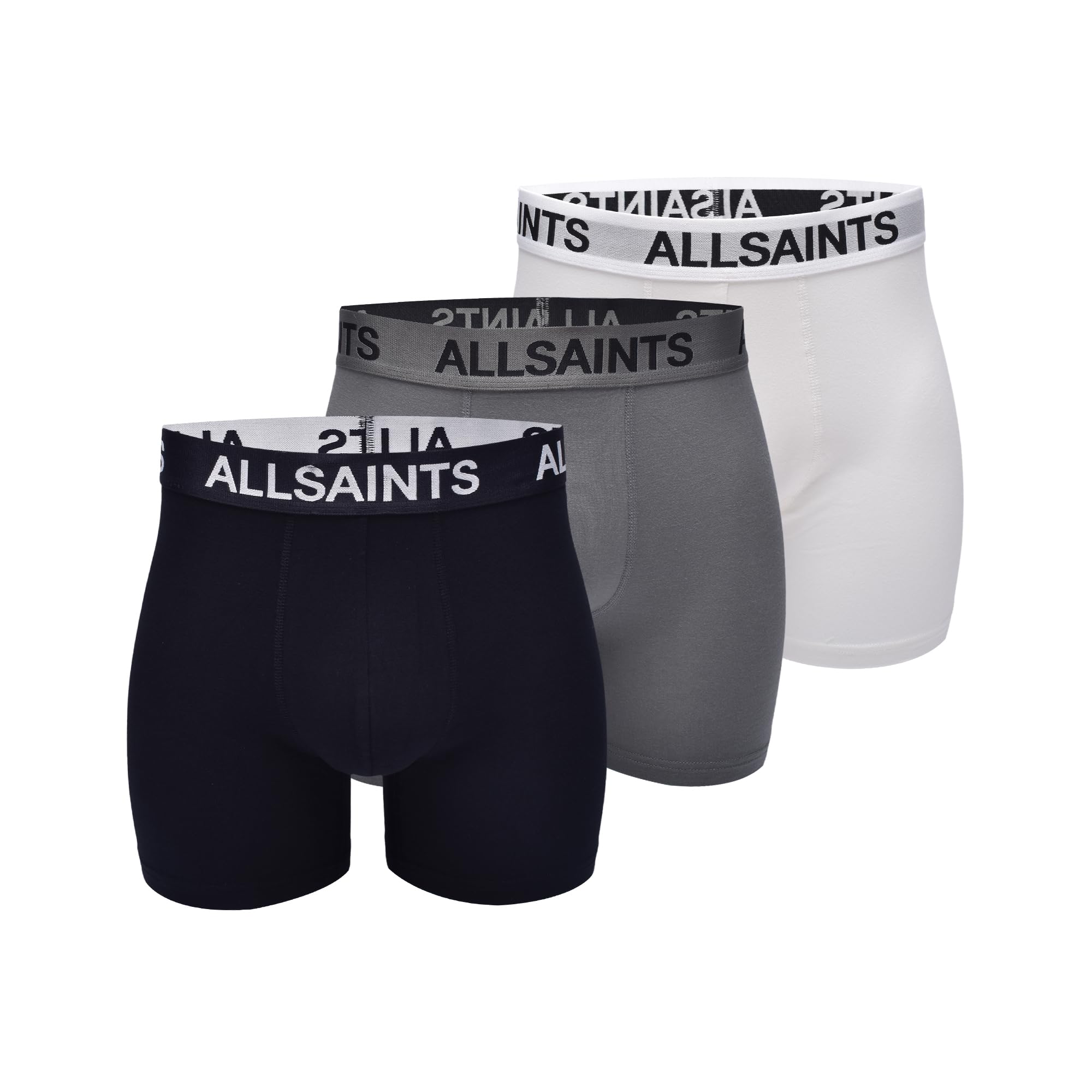 Bóxers para Hombre Allsaints con Bolsa contorneada, confeccionados en una Mezcla de Modal y Nailon Reciclado. Ropa Interior Masculina en Tonos Gris y Multicolor. Pack de 3 Unidades.