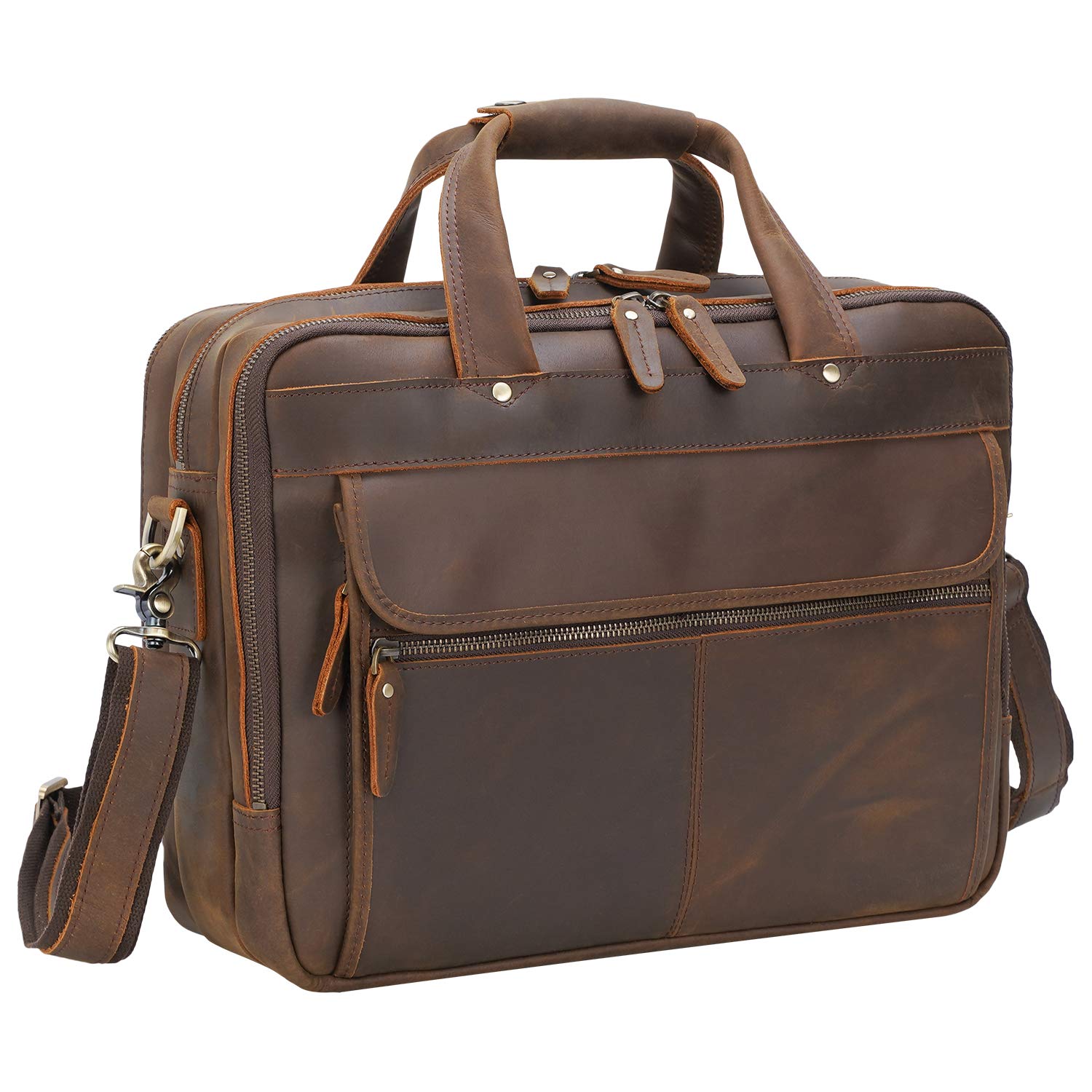 Polare Modern Attaché Style 15.7" Full Grain Italian Leather Laptop Business Briefcase for Men