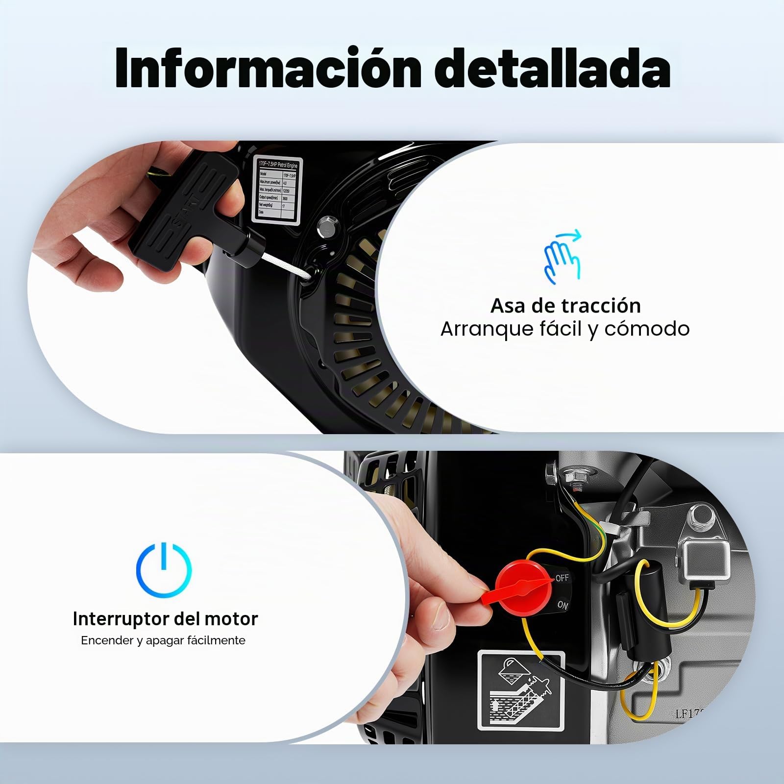 Motor de gasolina de 4 tiempos, alta potencia, ahorro de energía, motor de pie, motor de kart motor industrial de gasolina, con filtro de aire, alarma de aceite resistente y duradera