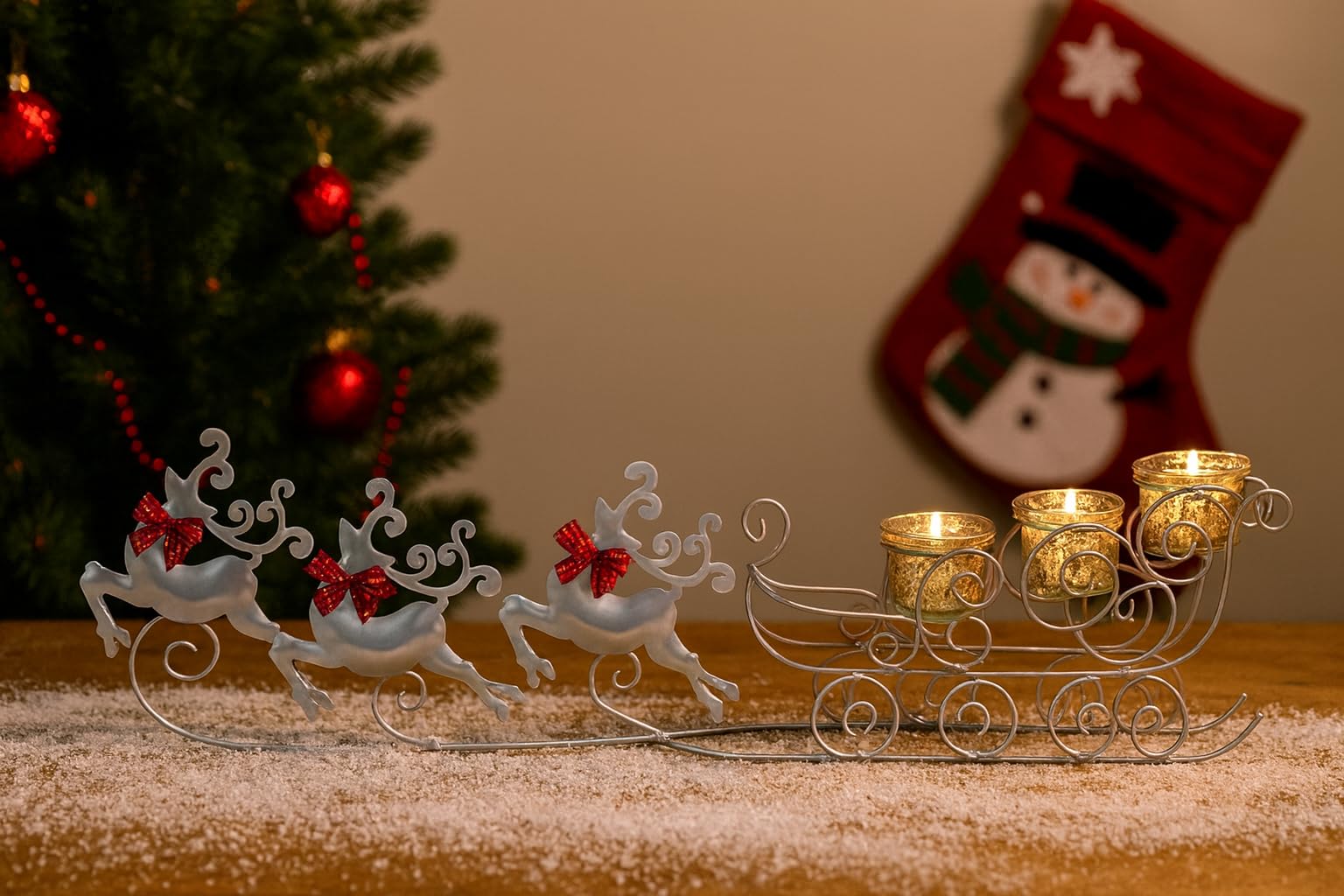 Marco Paul Reindeer Tea Light Holder Christmas Ornaments For The Home - Holds 3 Tealights Or Votive Candles Festive Candle Set - Xmas Center Piece For Table, Mantle Piece, Home Christmas Decorations