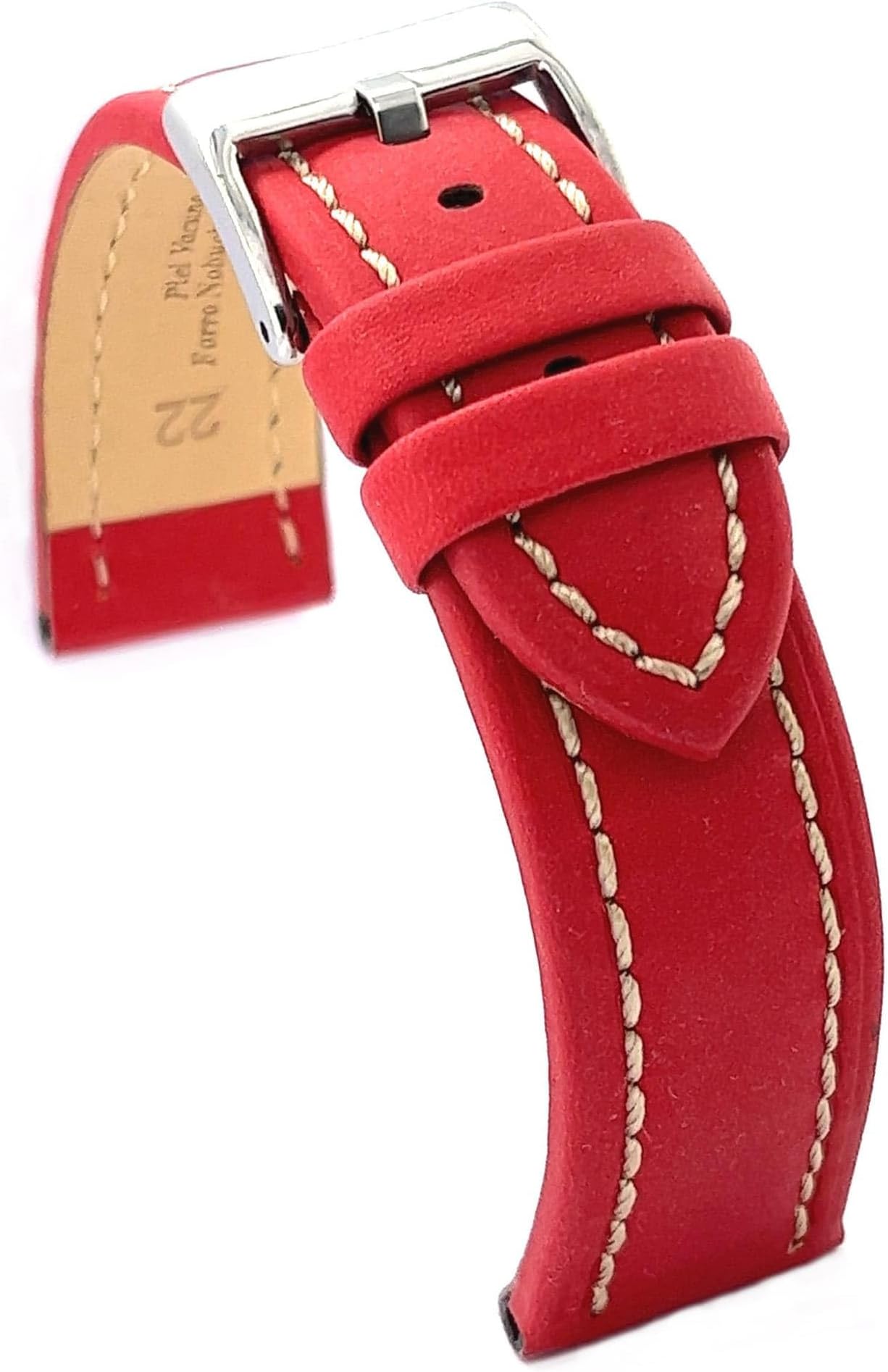 Watch strap oiled cowhide leather with white stitching – Sport style for strong watches – Sizes 18mm 20mm 22mm 24mm 26mm – Black brown navy or red 377