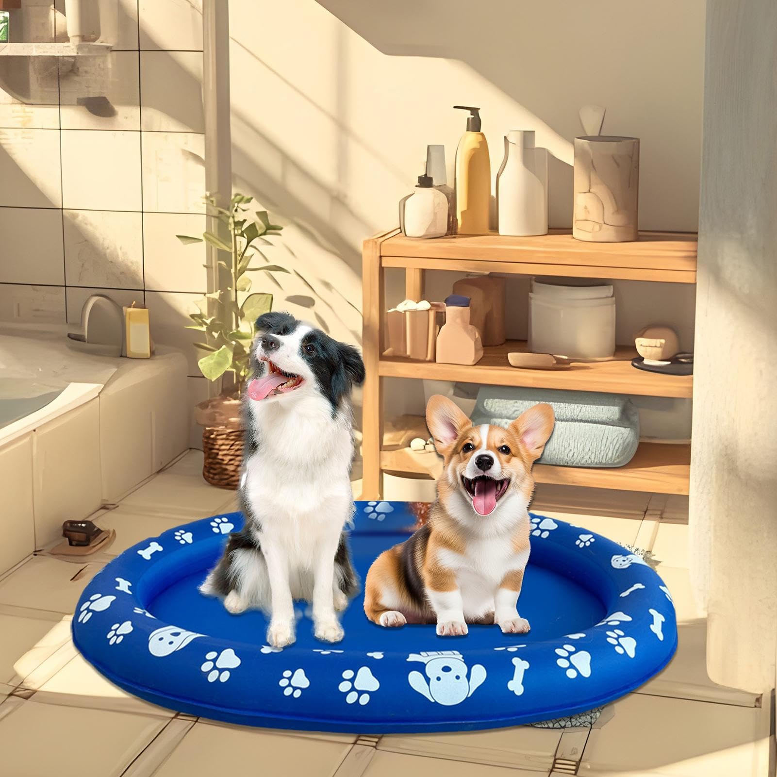 Vasca da Bagno per Cani Zattera Galleggiante Gonfiabile Pieghevole | Vasca Animali Piscina Fiume Tubing Kayak Molo Addestramento Cuccioli Giochi d'Acqua Mare
