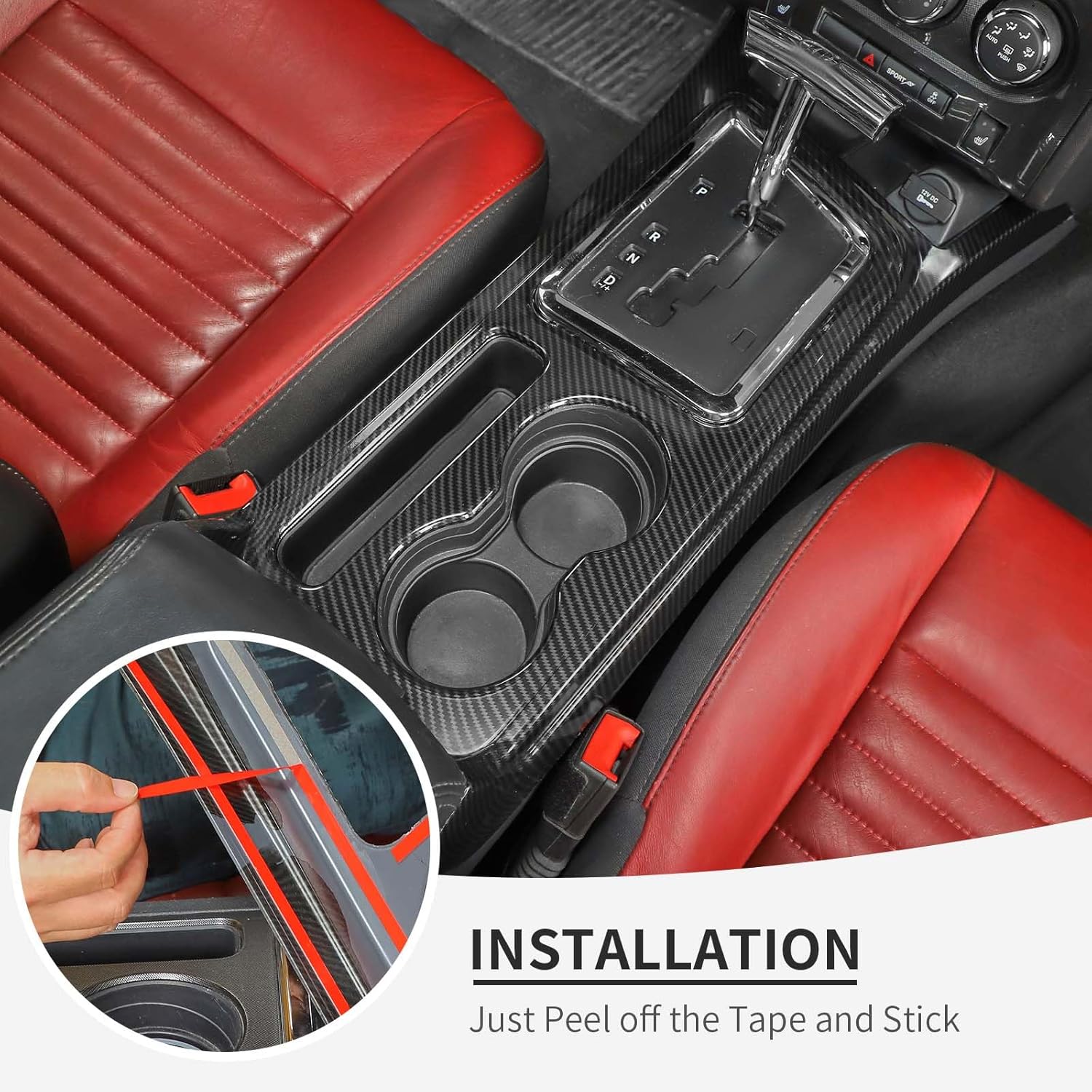 Linskip Gear Shift Panel Cover Trim Compatible with 2008 2009 2010 2011 2012 2013 2014 Dodge Challenger, Cup Holder Decor Cover for Challenger Interior Accessories(Carbon Fiber Black)