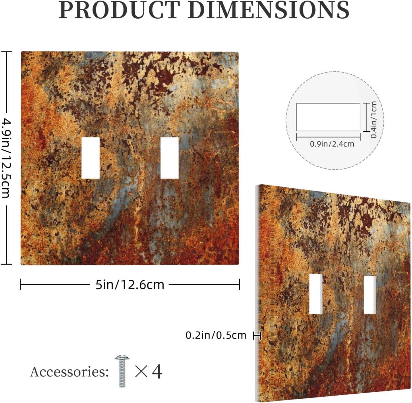 Burnt Orange/Red/Brown Old Rust Double Toggle Wall Plate Rusty Abstract Metal Messy Patina Copper Steel Structure Art Decorative 2-Gang Light Switch Cover Electrical Receptacle Outlet Face Plate Cover
