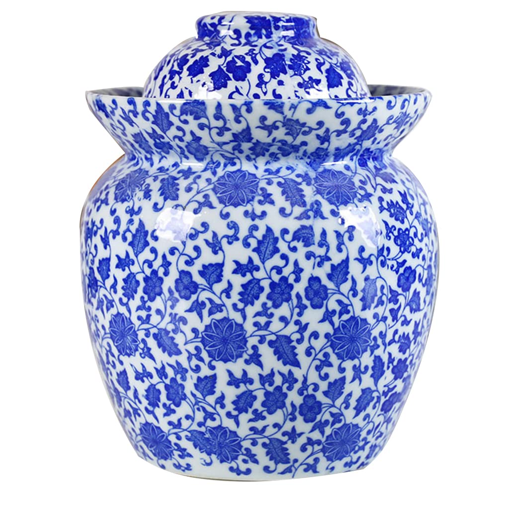 Amazon.co.jp: 青い花柄のピクルス瓶 蓋付きセラミック瓶、大型の伝統