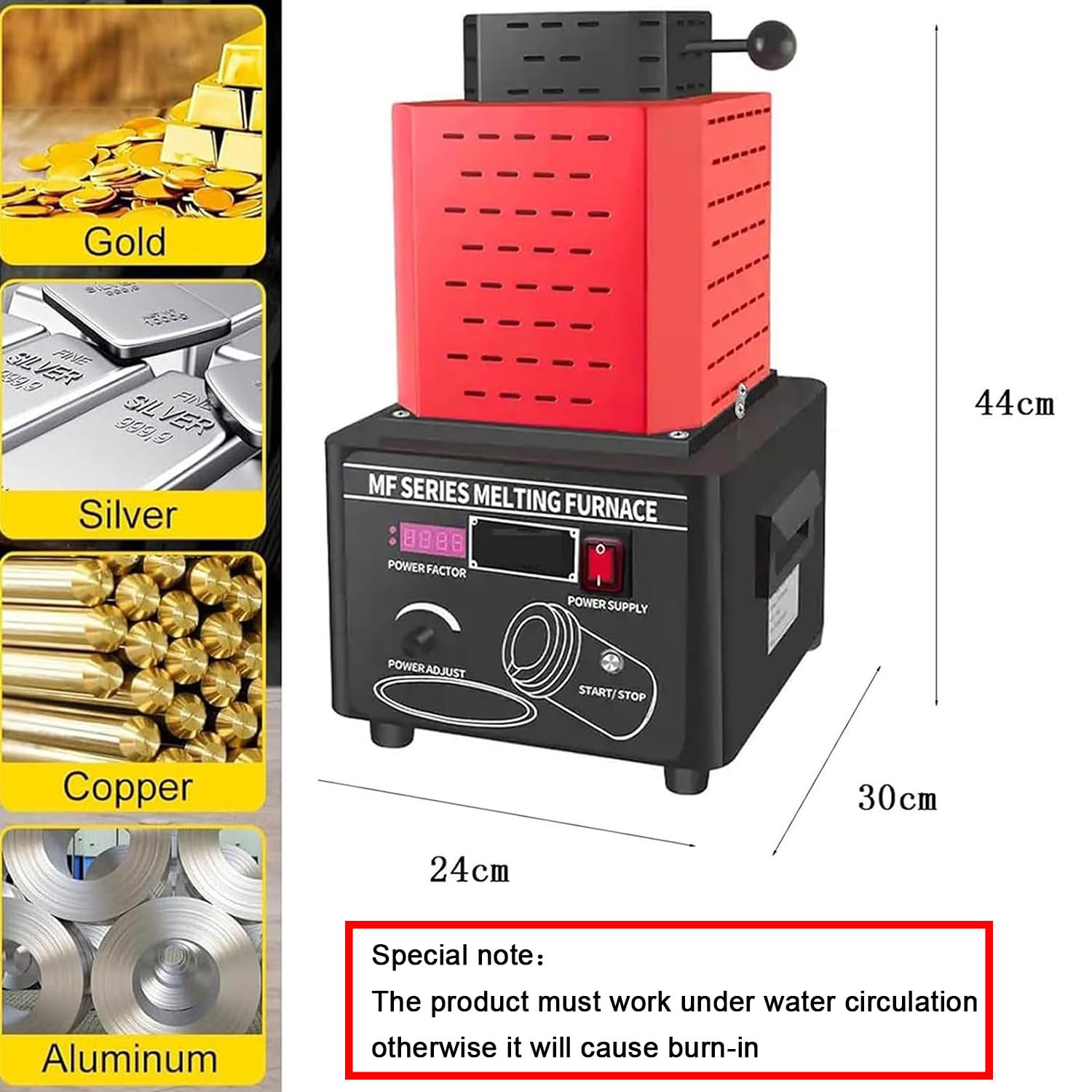Forno di Fusione per Oro 5000 W,Temperatura Max. 1600℃/2912℉,Forno Fusorio Elettrico con Crogiolo di Grafite,Lavorazione Raffinazione di Metalli,per Oro,Argento Black-3kg