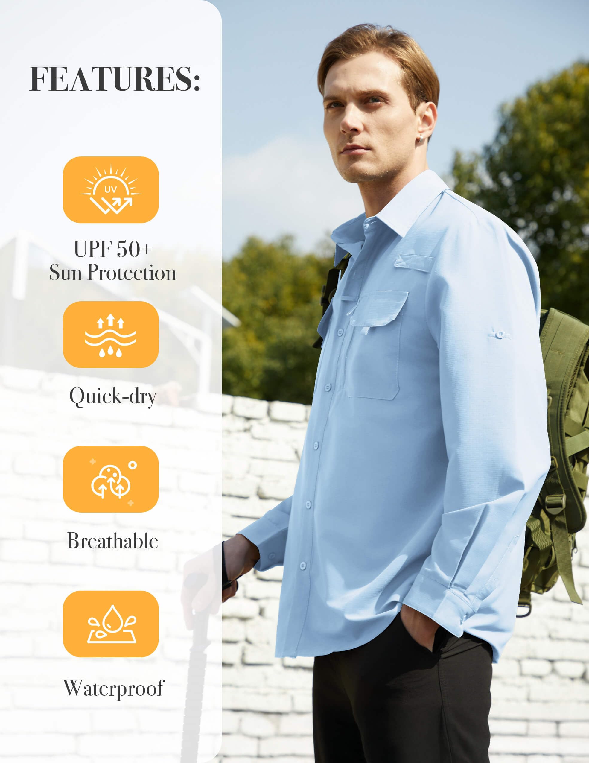 Camisa Hombre Casual Outdoor para Pesca y Senderismo, Camisa de Protección Solar UPF 50+ con Secado Rápido, Camisa Técnica Transpirable de Manga Larga para Viaje — view 7