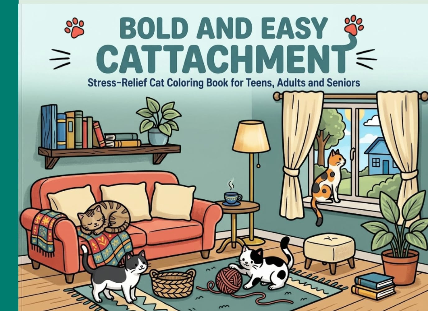 Bold and Easy Cattachment: Stress-relief Cat Coloring Book for Teens, Adults and Seniors