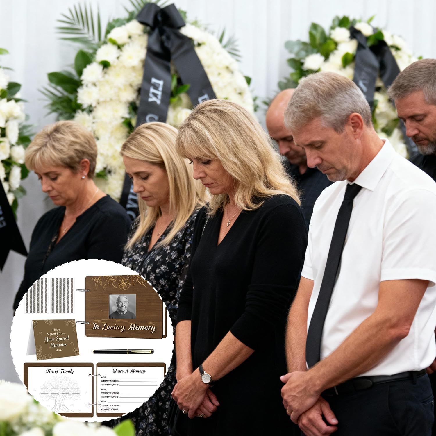 TICIAGA Wooden Funeral Guest Book - 70Pcs in Loving Memory Guest Book with Black Pen Please Sign Table Card, Funeral Guestbook for Memorial Service, Memory Book for Guests to Sign in with Condolence
