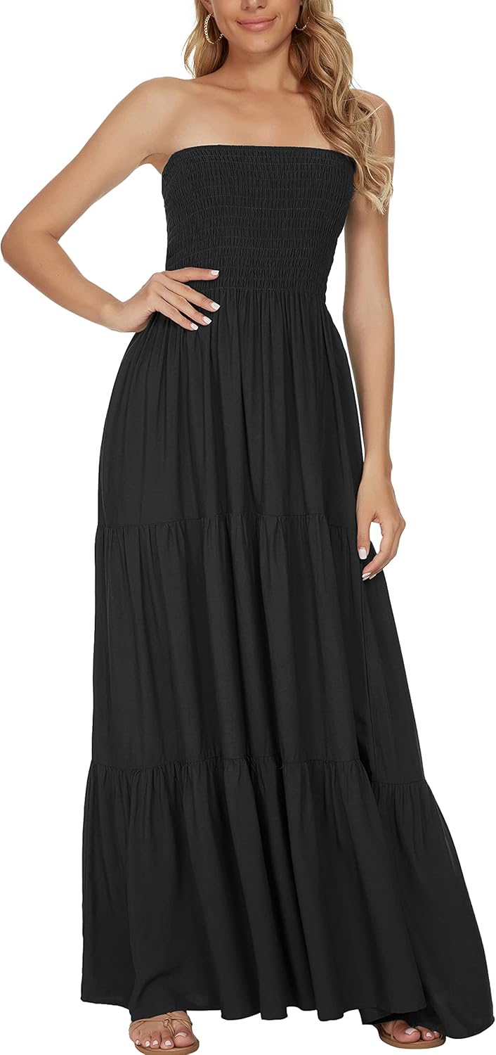 Women's Summer Strapless Tube Top Maxi Dresses Off Shoulder Boho Beach Long Dress - Image 6