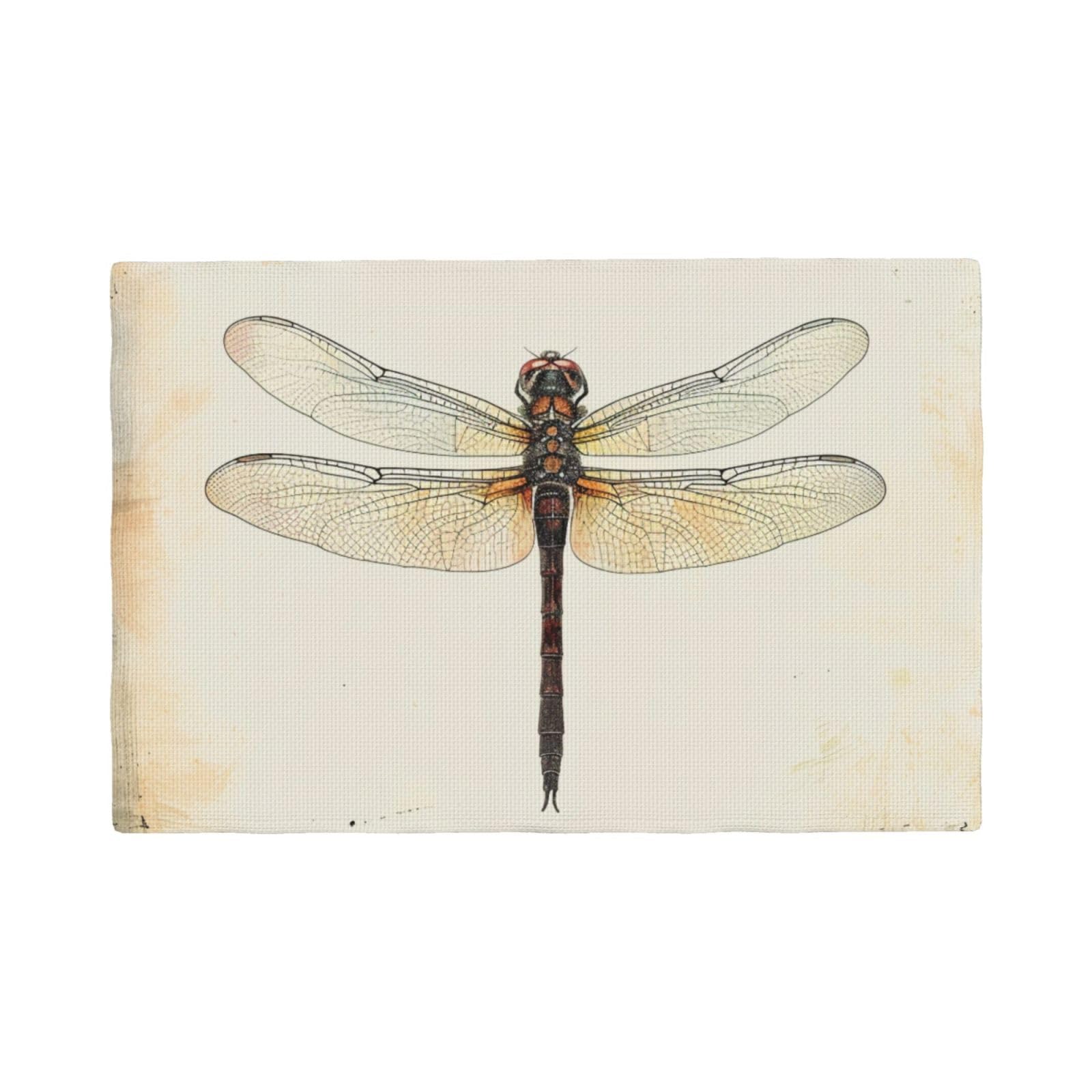 Dragonfly Print Placemats Set, Heat Resistant Washable Placemat 12x18in Table Mats for Party Kitchen Dining Table Decoration Indoor Outdoor, Six Piece