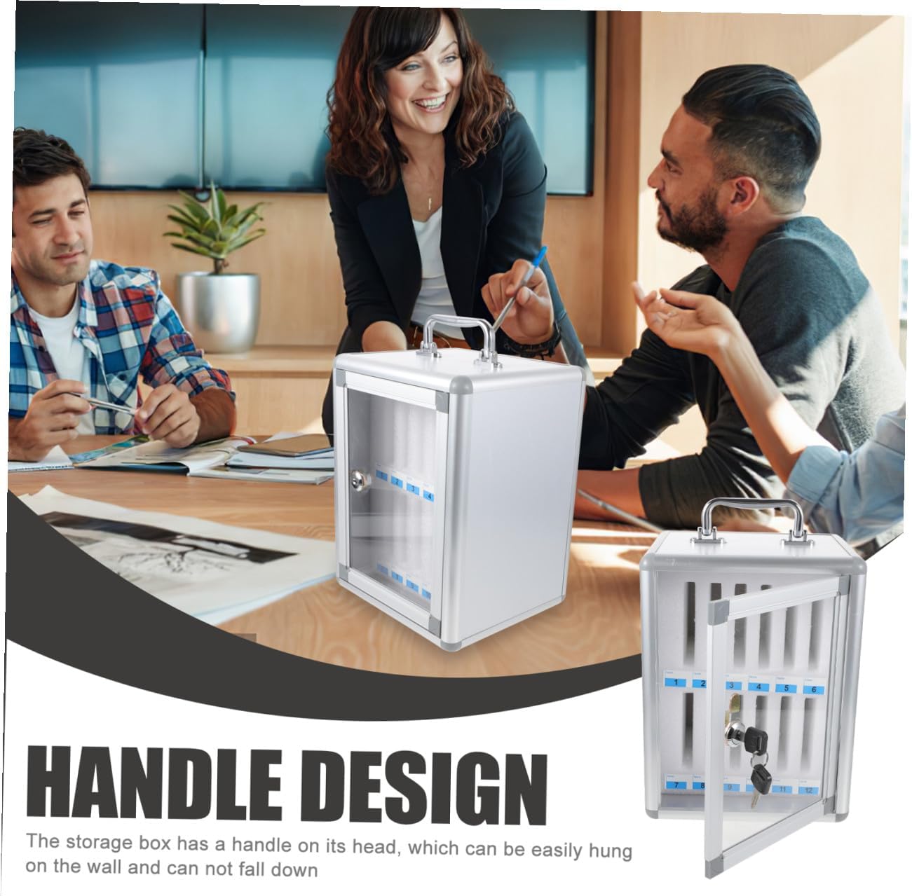 Mobile Phone Storage Locker Cabinet 12-Slot Smartphone Organizer Box with Handle for Office Classroom Meeting Room Cellphone Holder Box