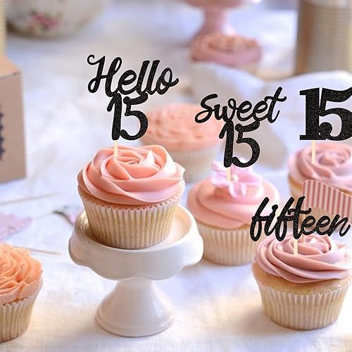 Miniatura 124 de 24 piezas de decoraciones oficiales para cupcakes de cumpleaños número 13 Hello 13 Thirteen Cupcake Picks 13th Birthday Cake Decor Supplies Black