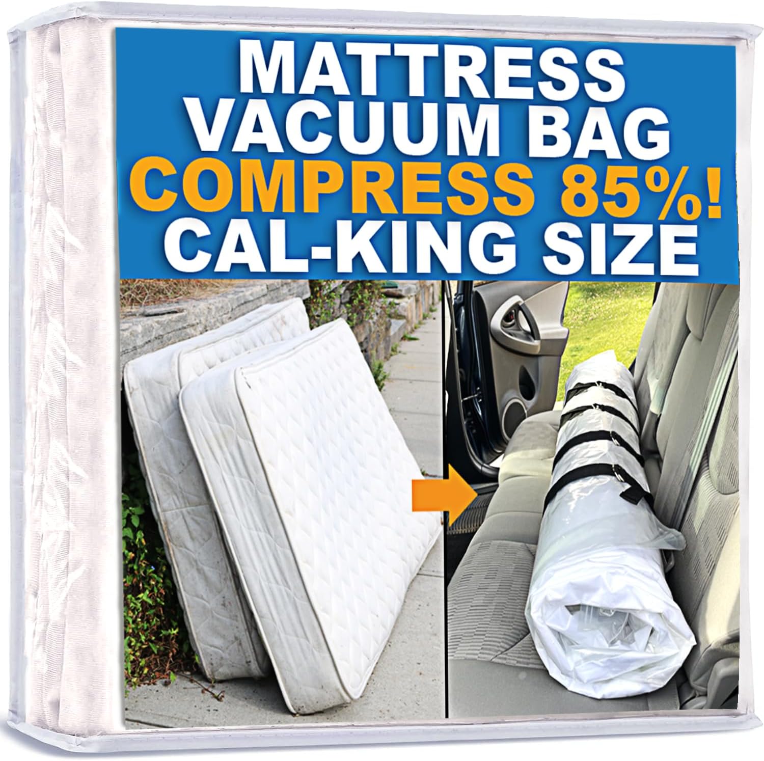 Mattress Vacuum Bag For Moving, Vacuum Seal Mattress Bag for Memory Foam or Inner Spring Mattresses, Compression and Storage for Returns, Leakproof Valve and Double Zip Seal (Cal-King) California King Clear