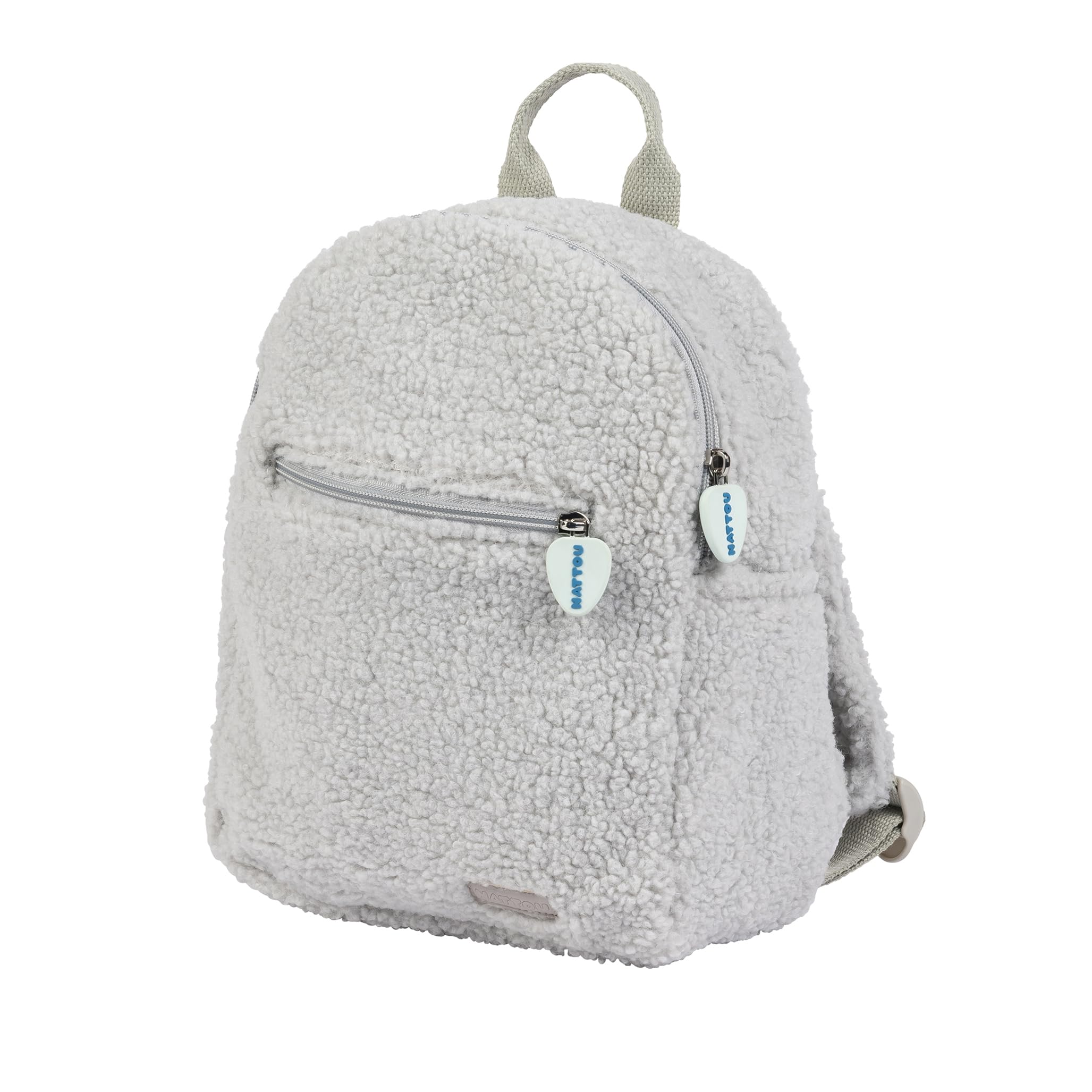 Nattou Unisex Kid's Backpack/School Bag, Soft Teddy Fabric, 100% Polyester, Machine Washable, Grey