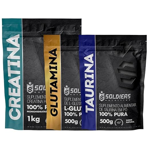 Soldiers Nutrition, Kit: Creatina Monohidratada 1Kg + Glutamina 500g + Taurina 500g - 100% Pura Importada - Soldiers Nutrition