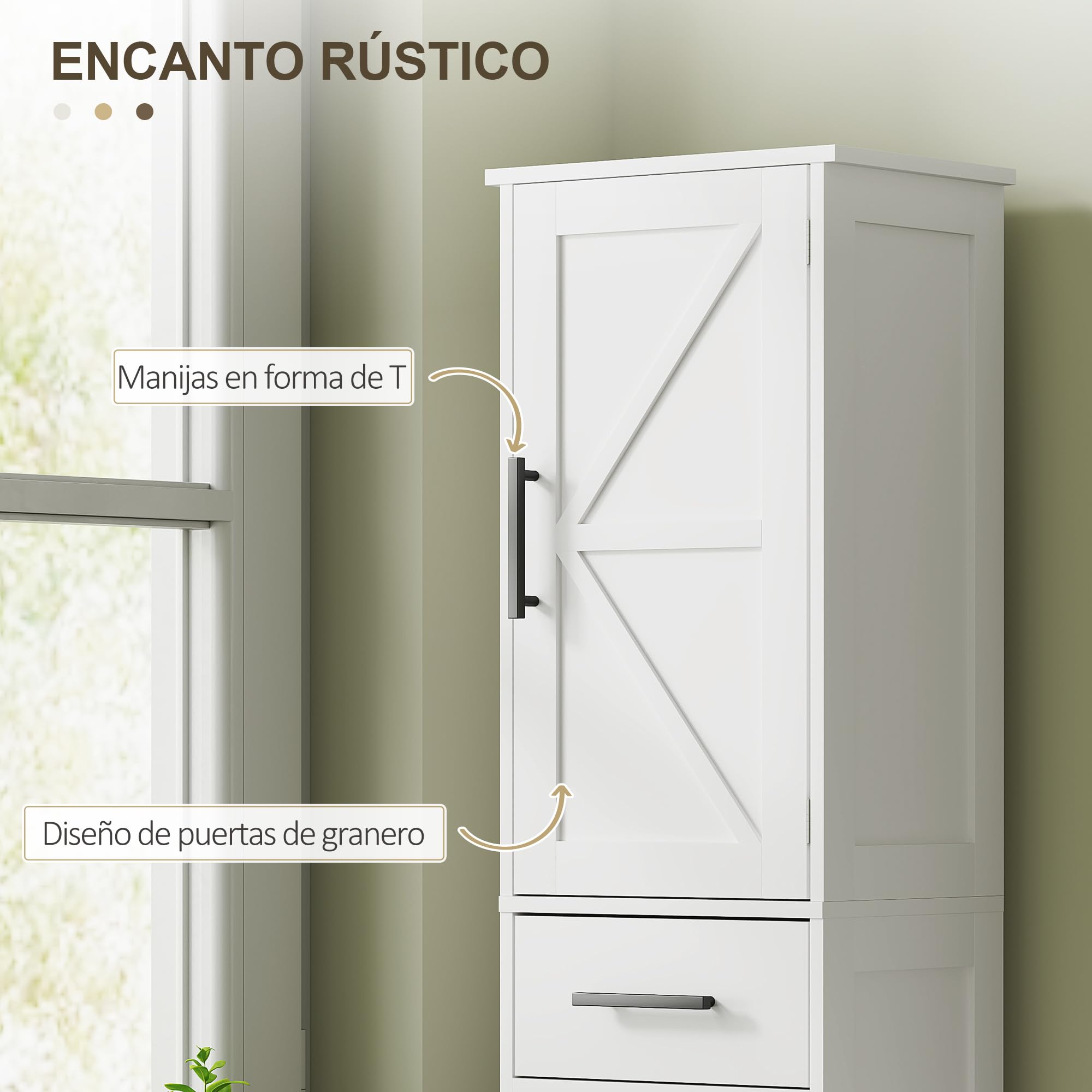 HOMCOM Armario Alto de Baño Estrecho con 2 Puertas 1 Cajón y 2 Estantes Ajustables Columna de Baño Estilo Rústico para Salón Aseo Cocina 40x30x170 cm Blanco