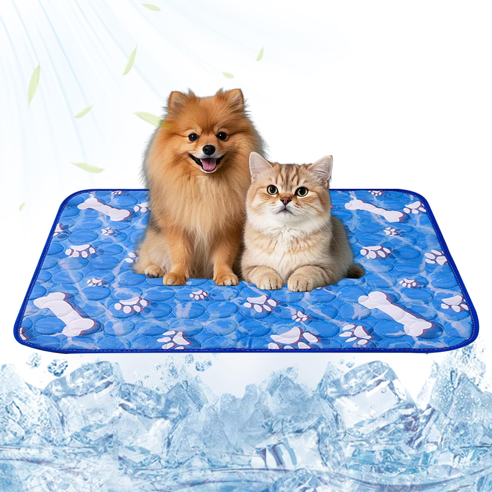 Cama Refrescante Perro, 70x55CM Manta Refrescante para Perros Gatos, Ligero y Transpirable Cama Fria para Perros, Cooling Mat Dog con Huellas de Huesos, Alfombra Refrigerante, Manta Fresca